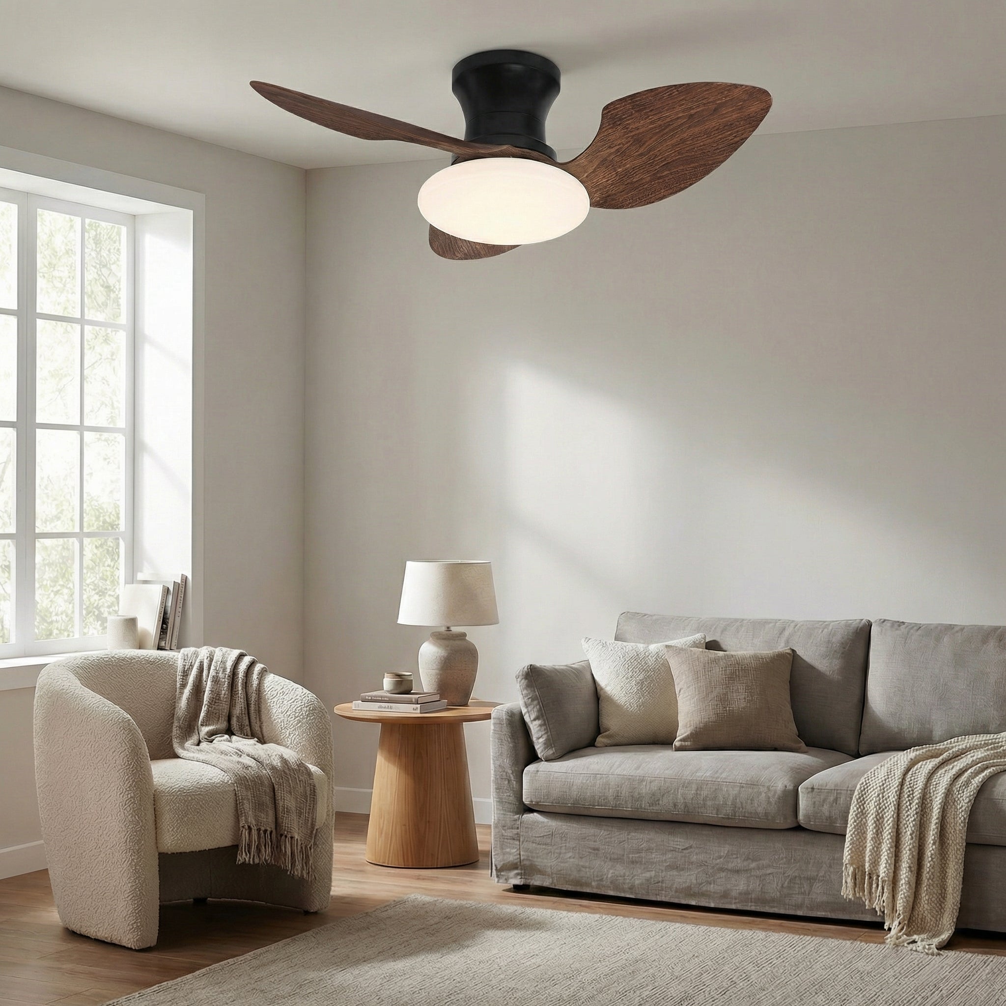 Nordic Walnut Ceiling Fan with LED Light