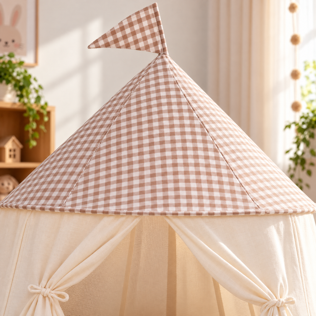 Children's Pop Up Play Tent with Gingham Roof and Flag