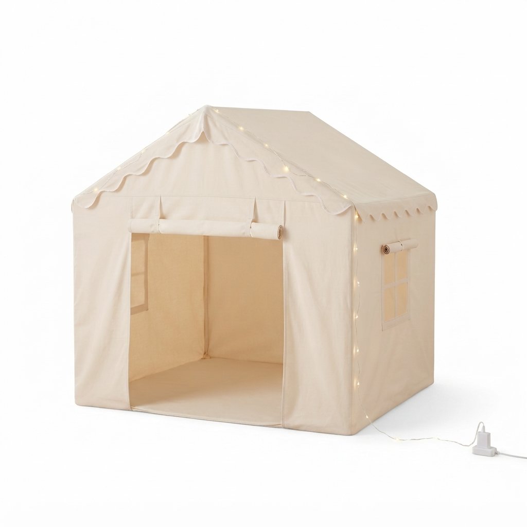 Kids Indoor Play House Tent with Star Lights Neutral