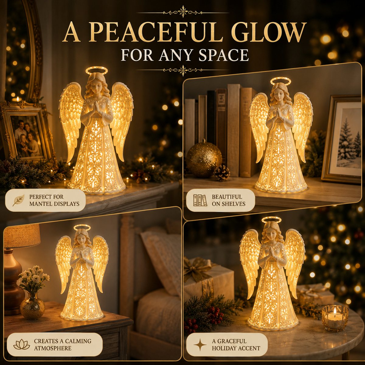 Battery Operated Christmas Angel Light with Warm White LED Glow