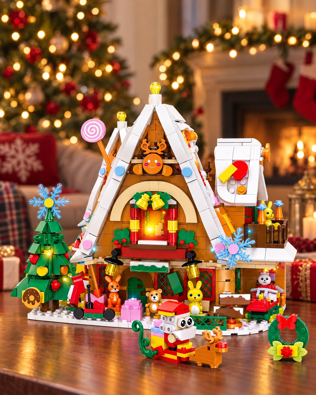 Christmas Snow House Brick Advent Calendar with 898 Pieces and Interior Light