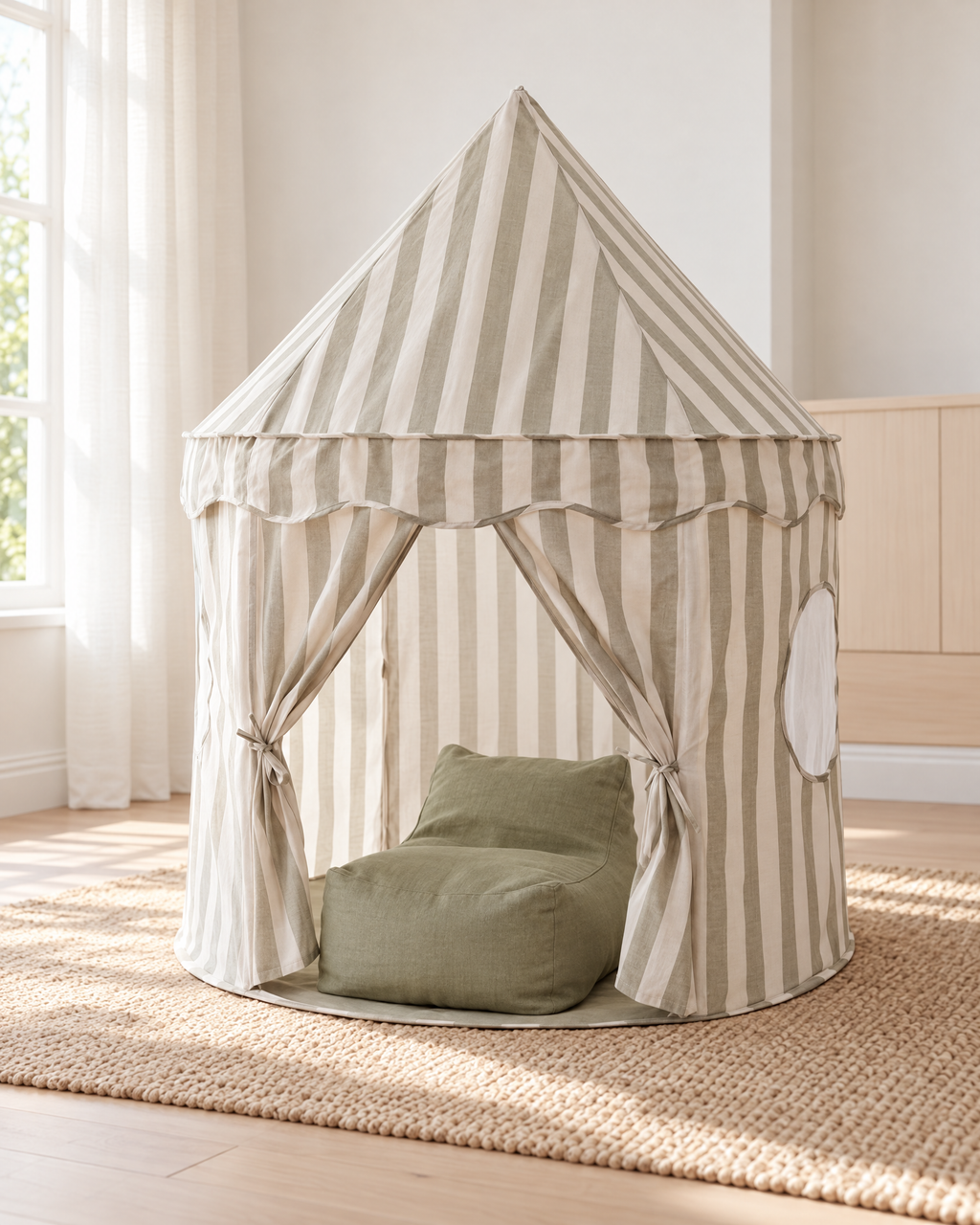 Cotton Play Tent and Mini Bean Bag Lounger Bundle Sage