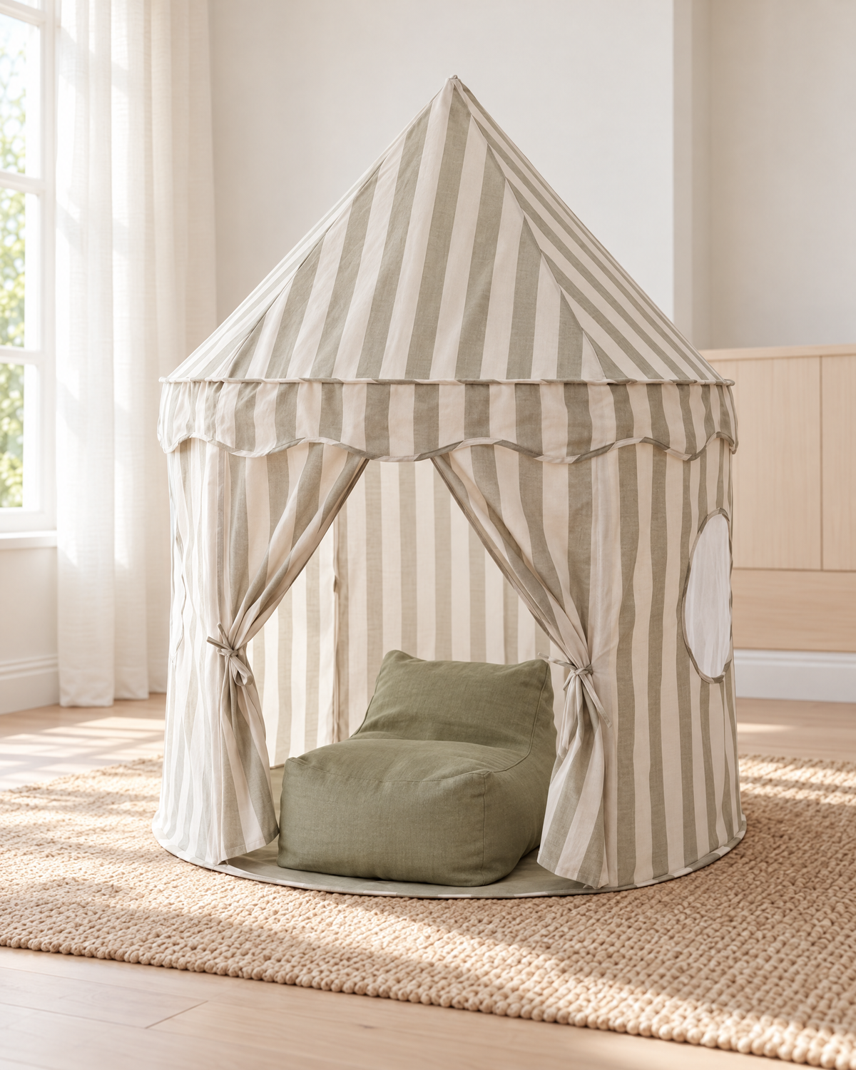 Cotton Play Tent and Mini Bean Bag Lounger Bundle Sage