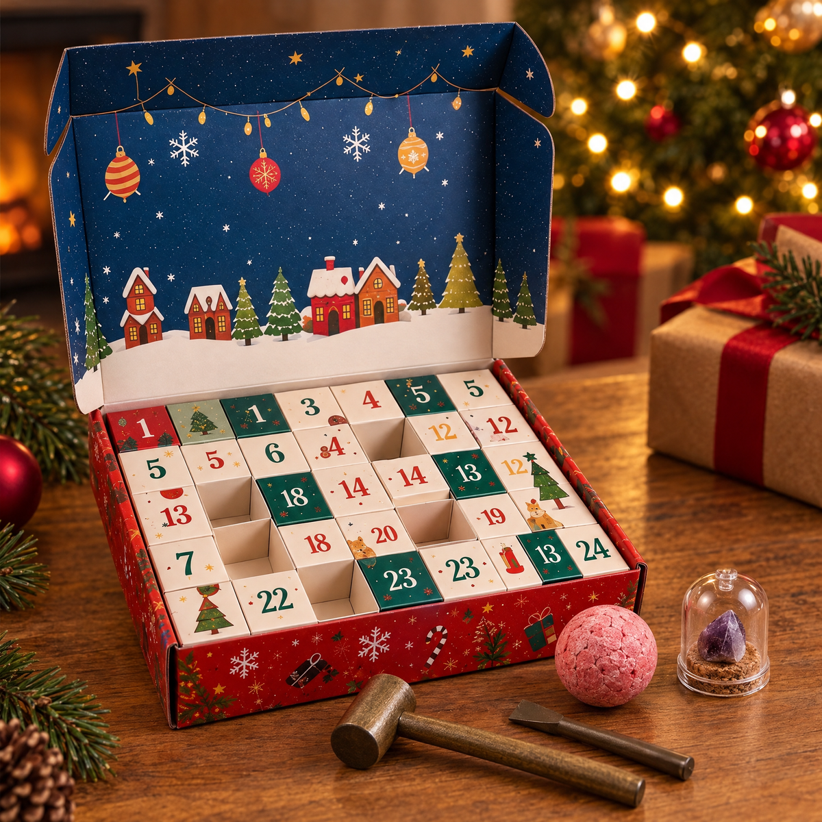 Gemstone Dig Advent Calendar for Kids with 24 Days of Treasure Hunting