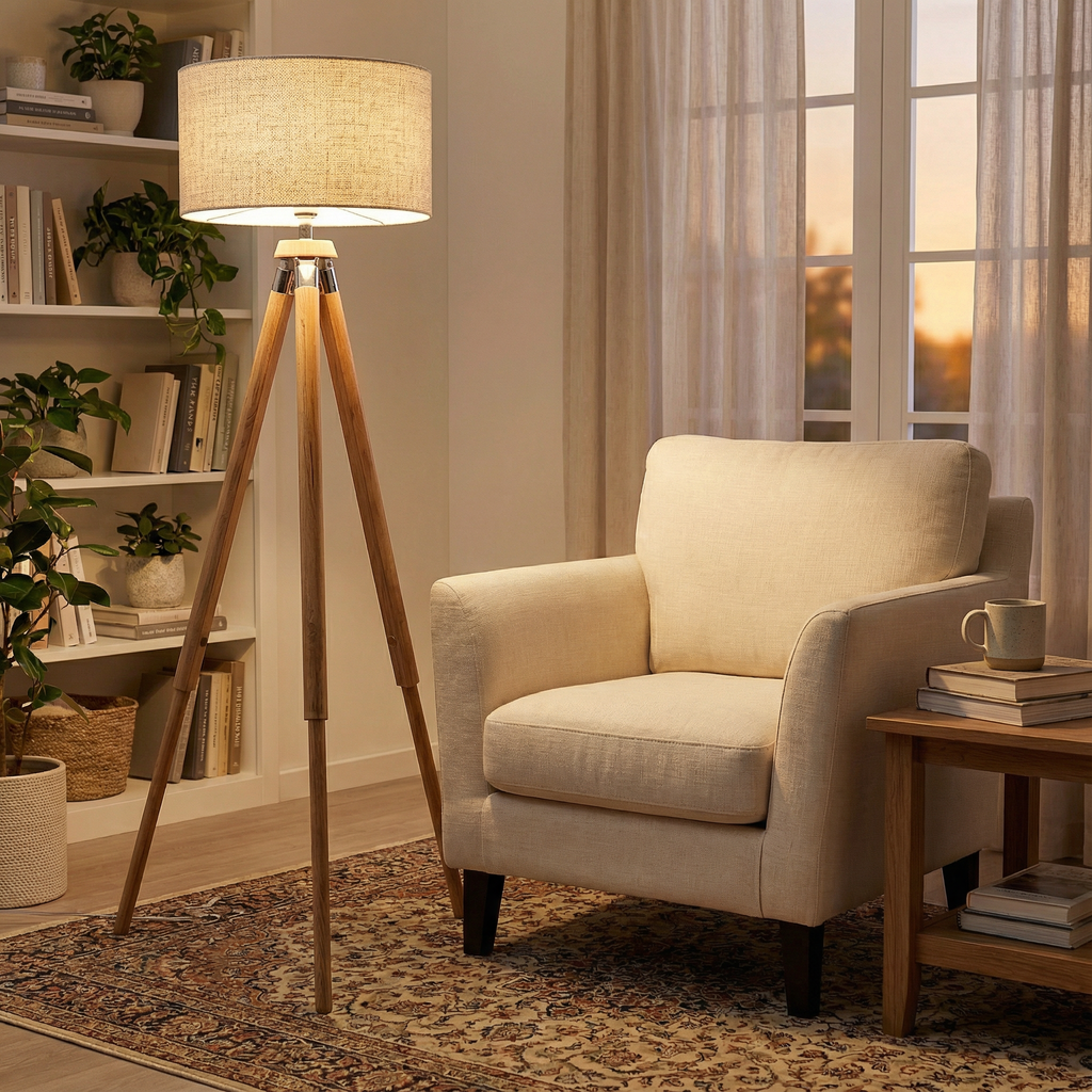 Modern Tripod Floor Lamp with Fabric Shade