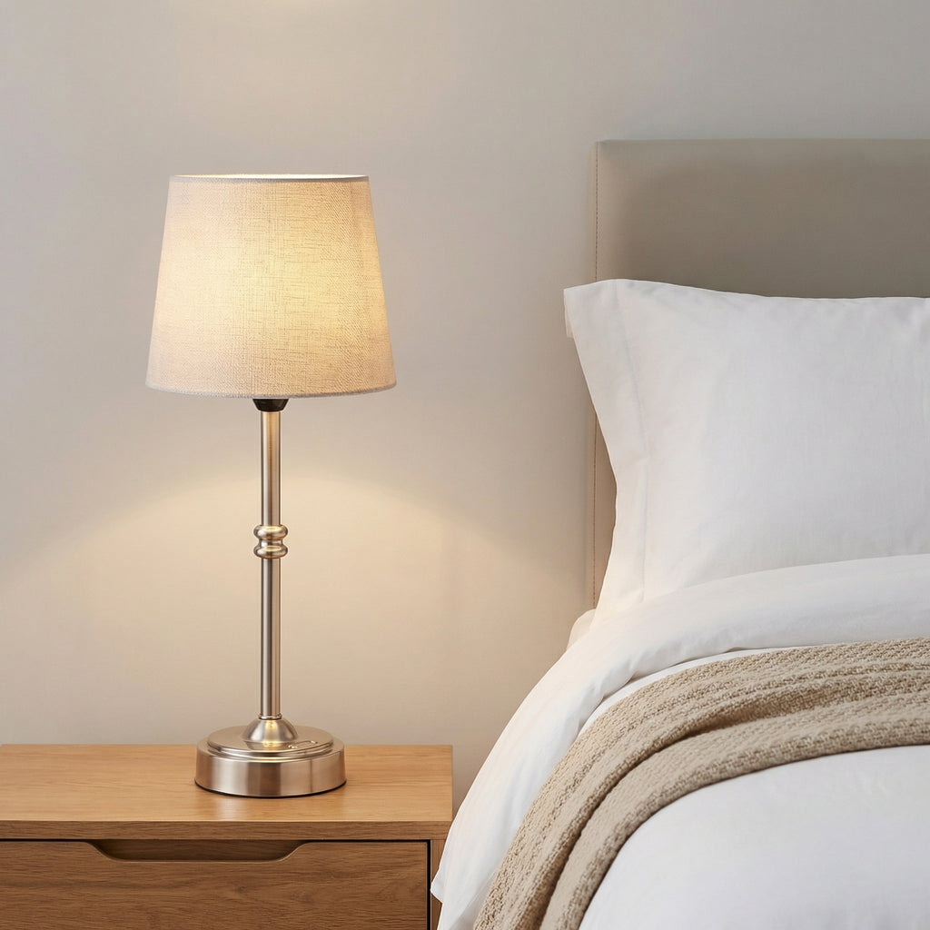 Brass Table Lamp with Soft Fabric Shade