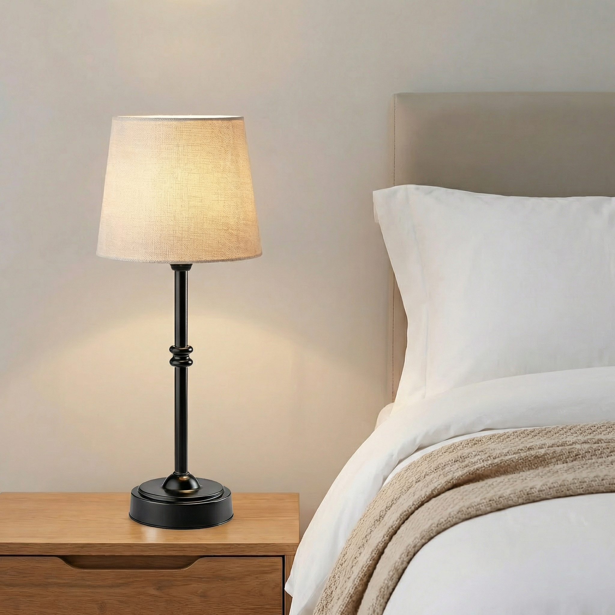 Brass Table Lamp with Soft Fabric Shade