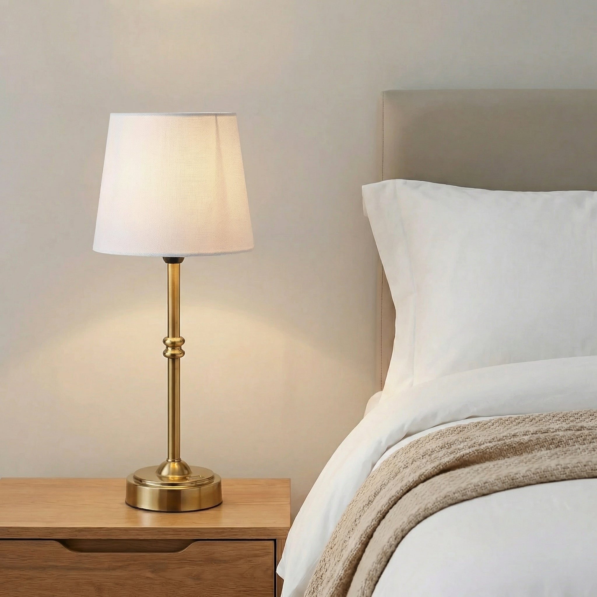 Brass Table Lamp with Soft Fabric Shade