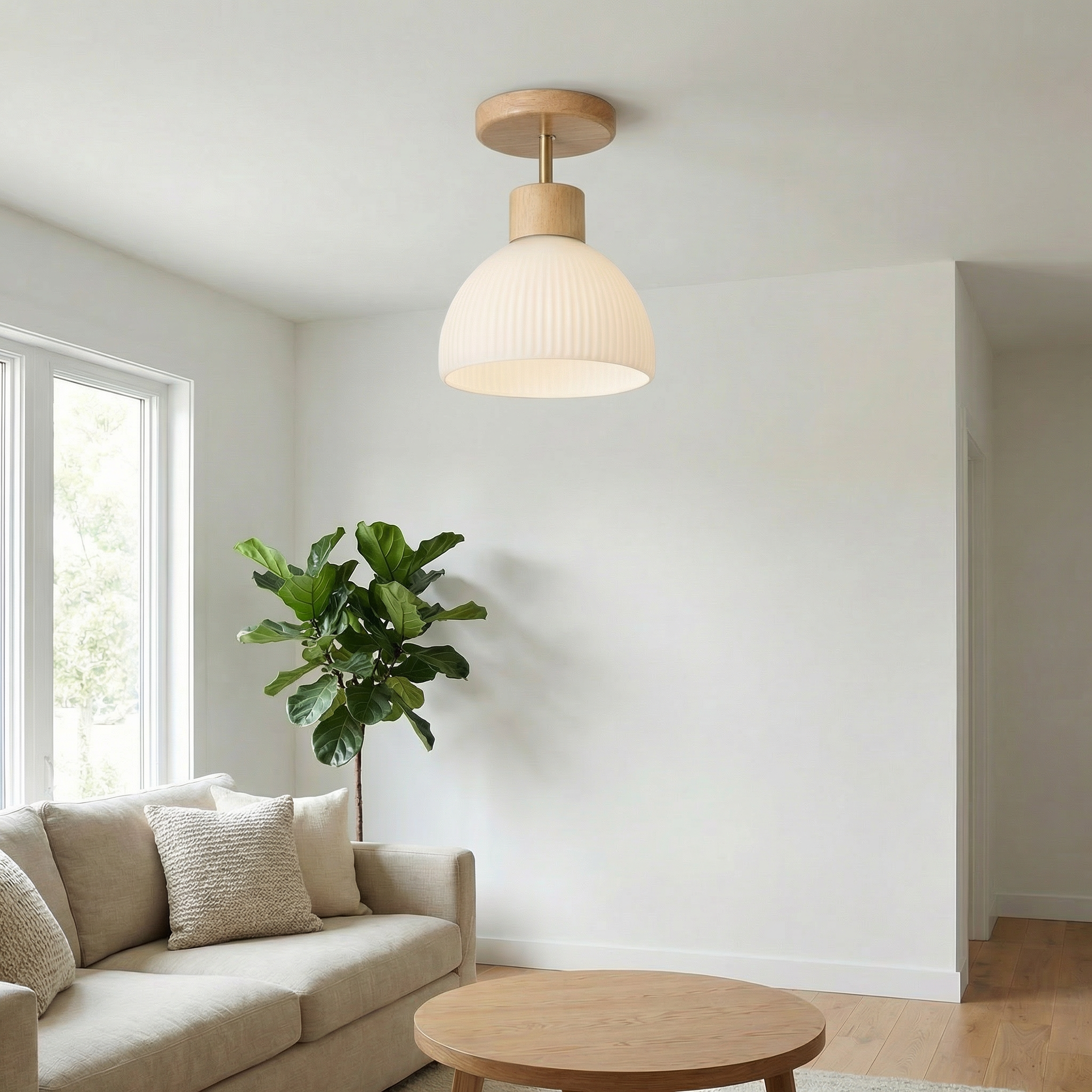 Nordic Wooden Glass Ceiling Light