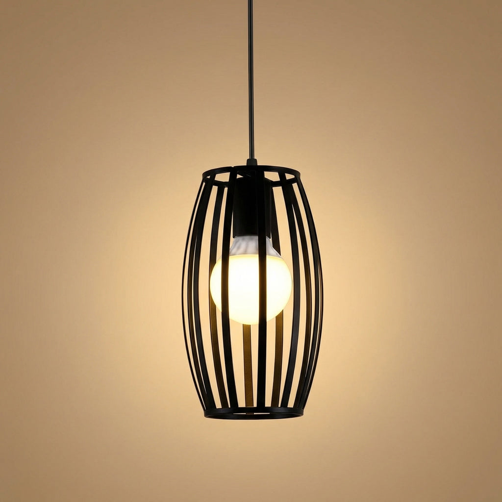 Nordic Black Oval Cage Pendant Light