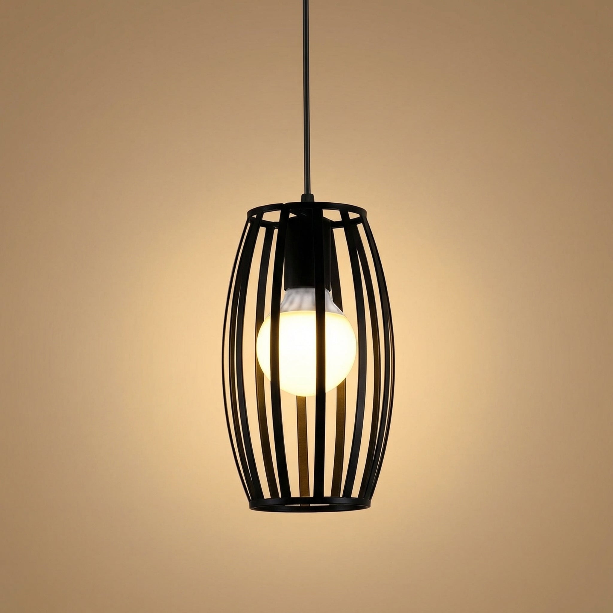 Nordic Black Oval Cage Pendant Light