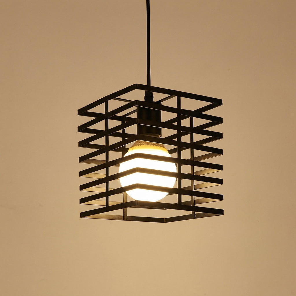 Nordic Black Square Cage Pendant Light