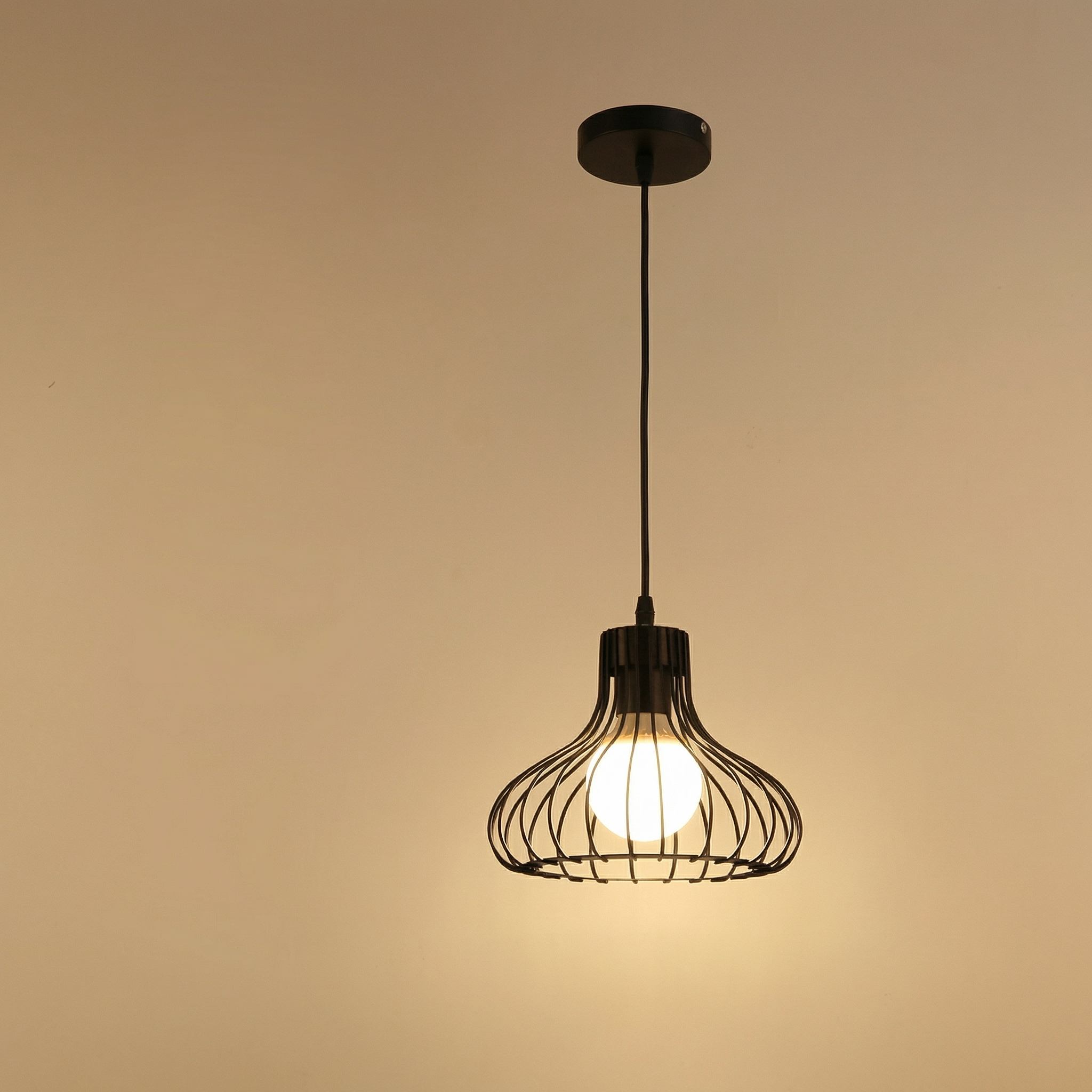 Nordic Black Industrial Cage Pendant Light