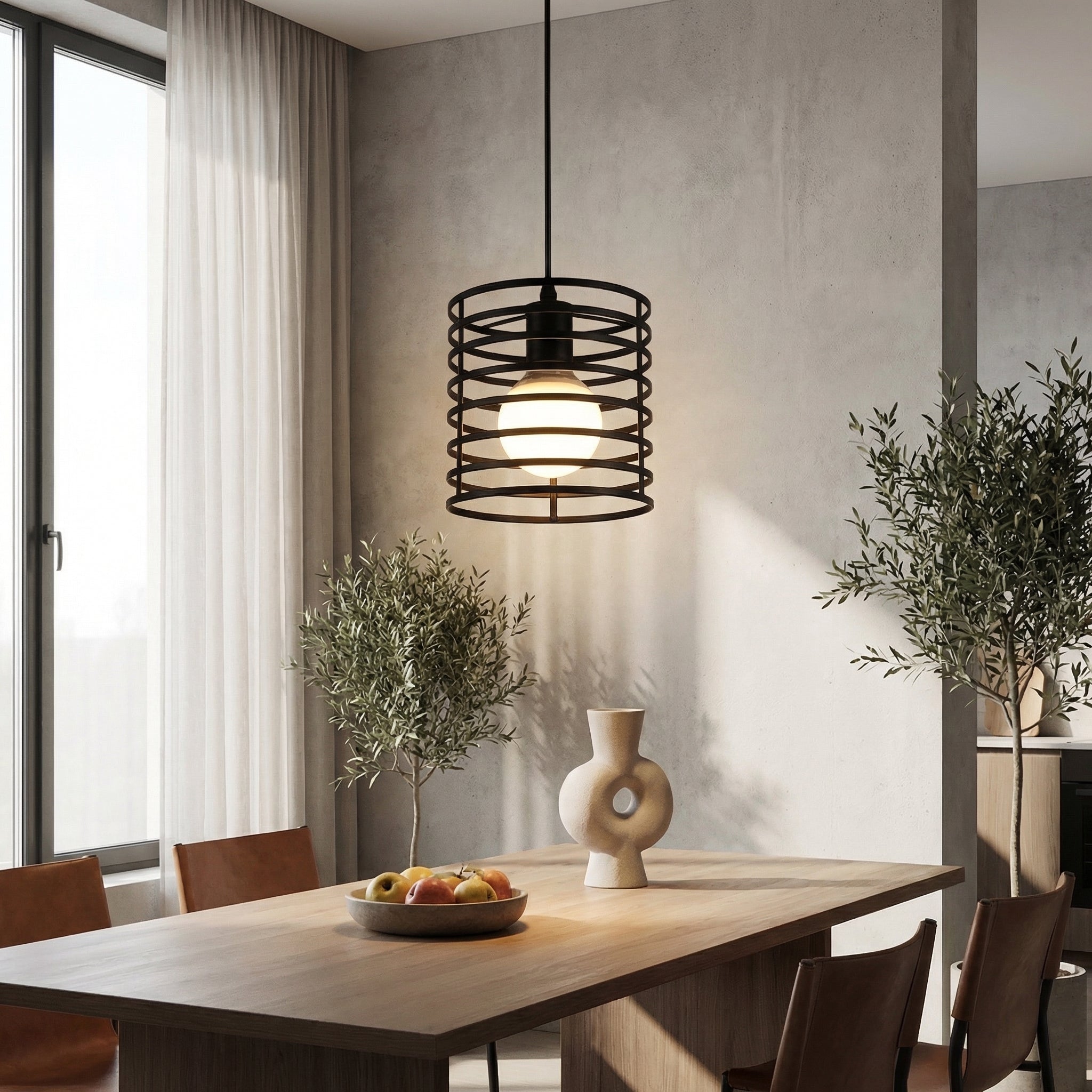 Nordic Black Striped Cylinder Cage Pendant Light