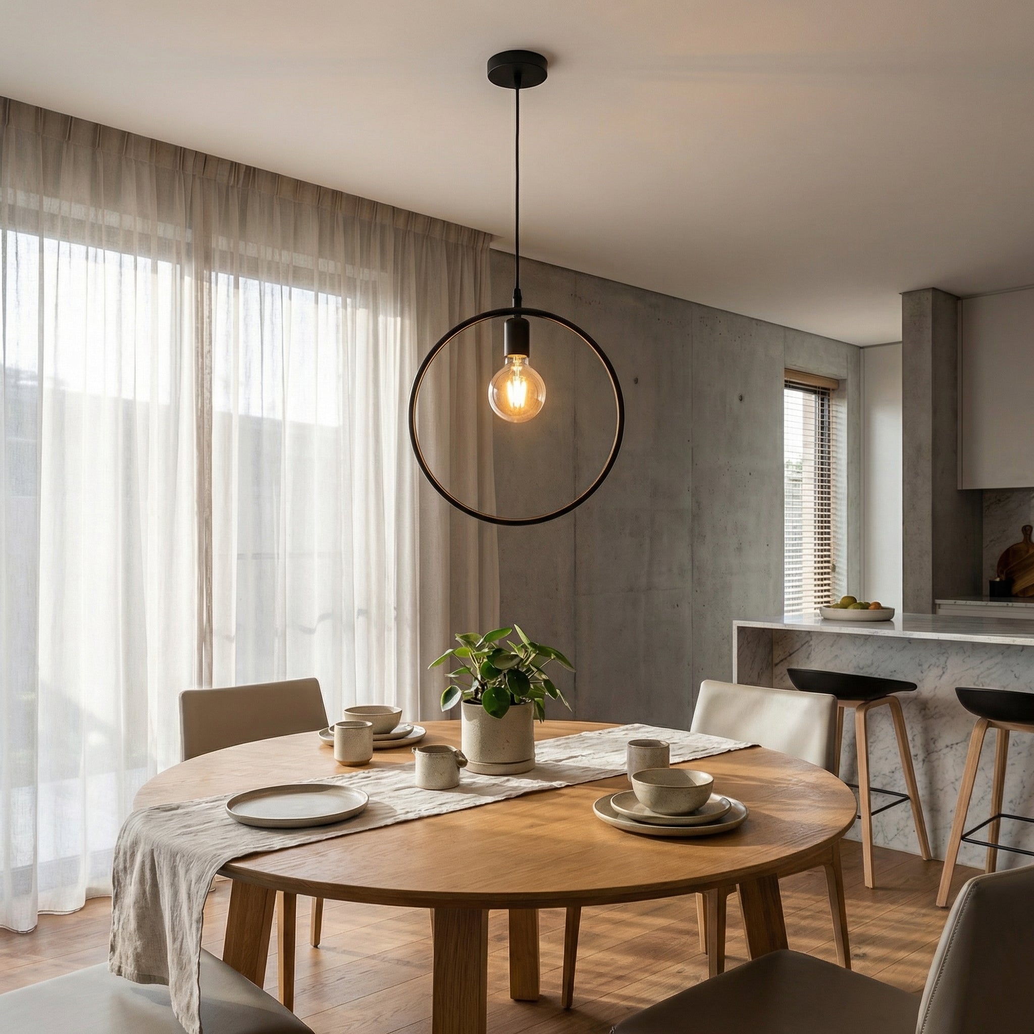 Nordic Black Circular Frame Pendant Light
