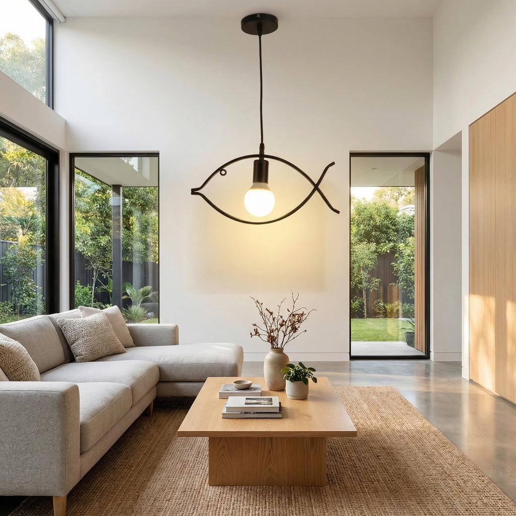 Nordic Black Fish Frame Pendant Light