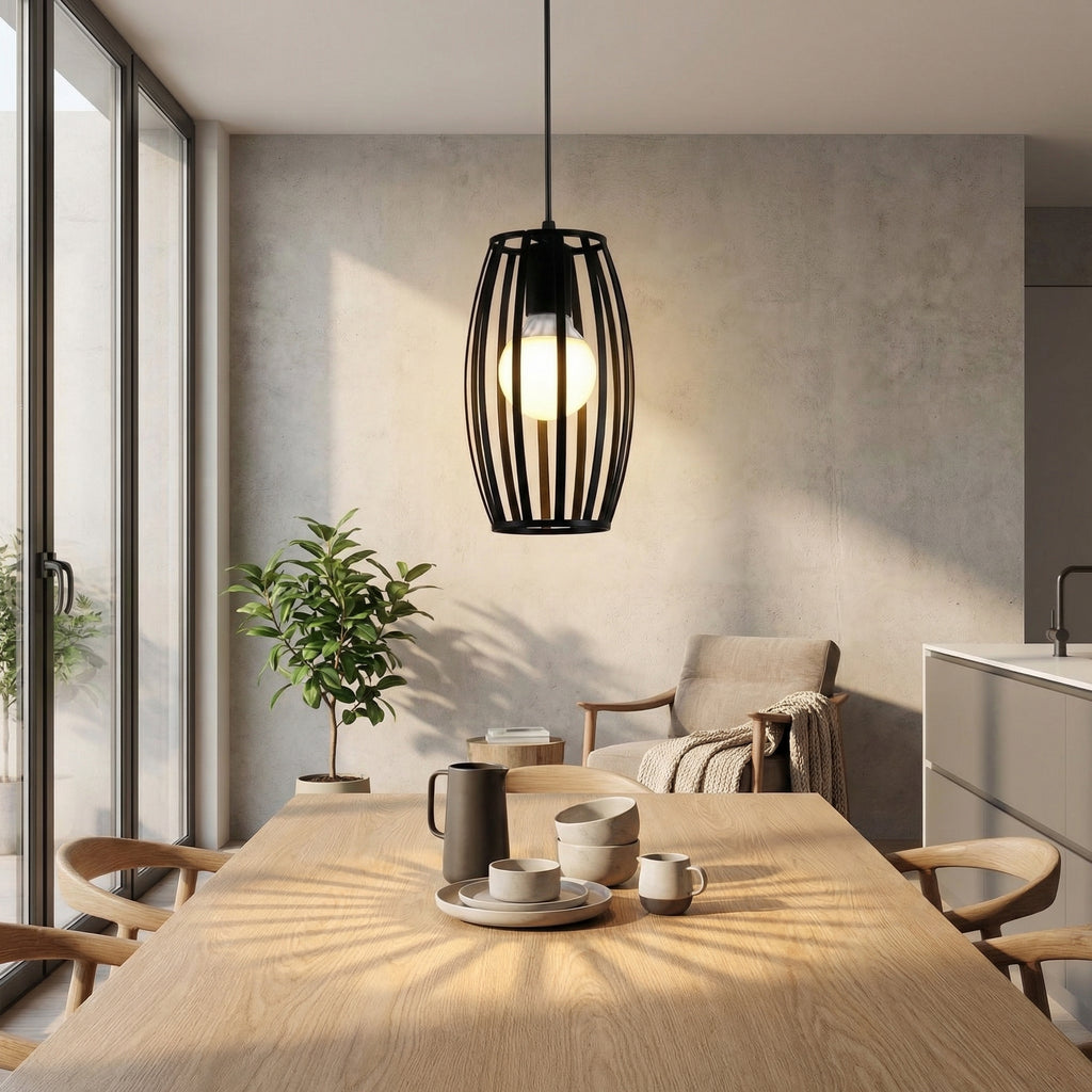 Nordic Black Oval Cage Pendant Light