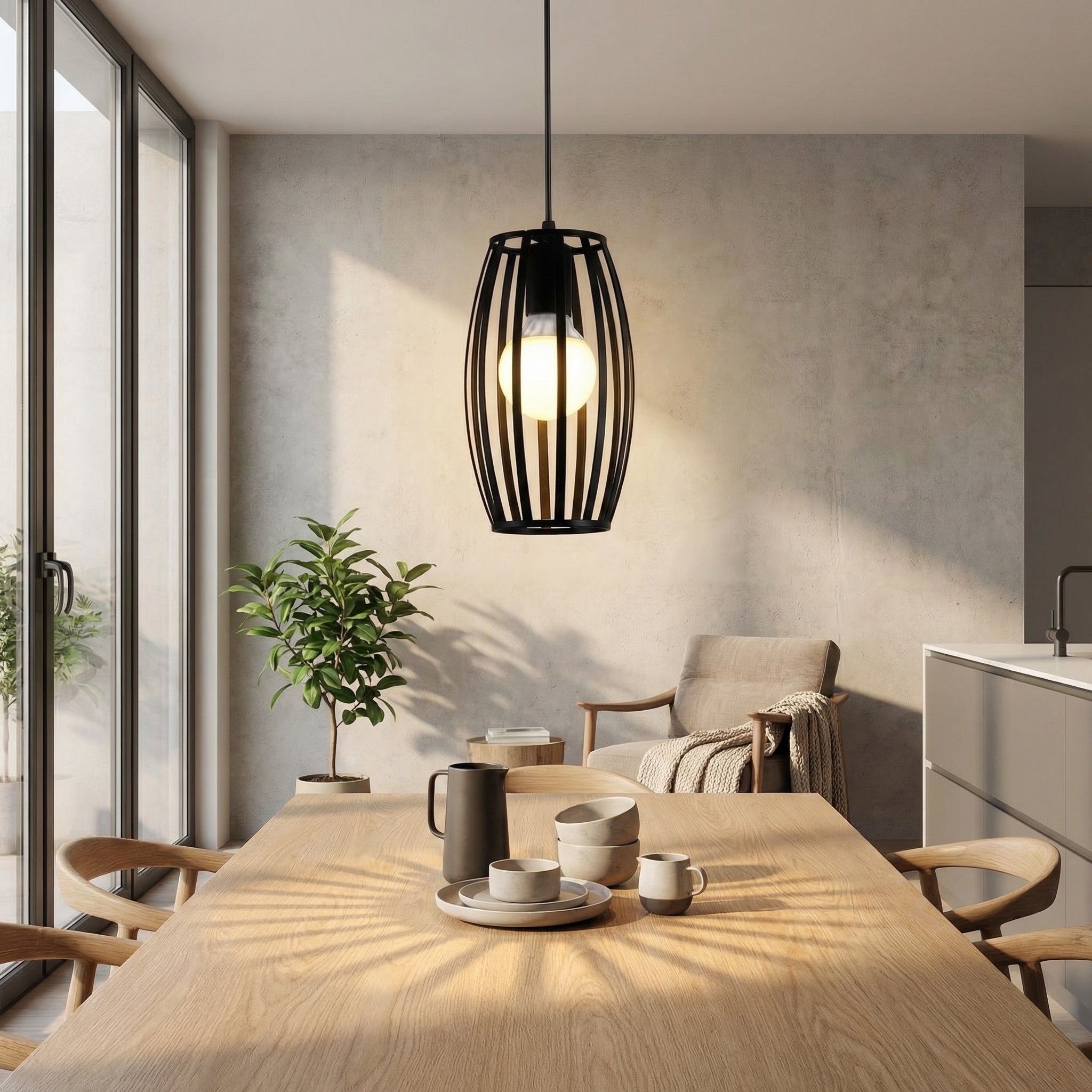 Nordic Black Oval Cage Pendant Light