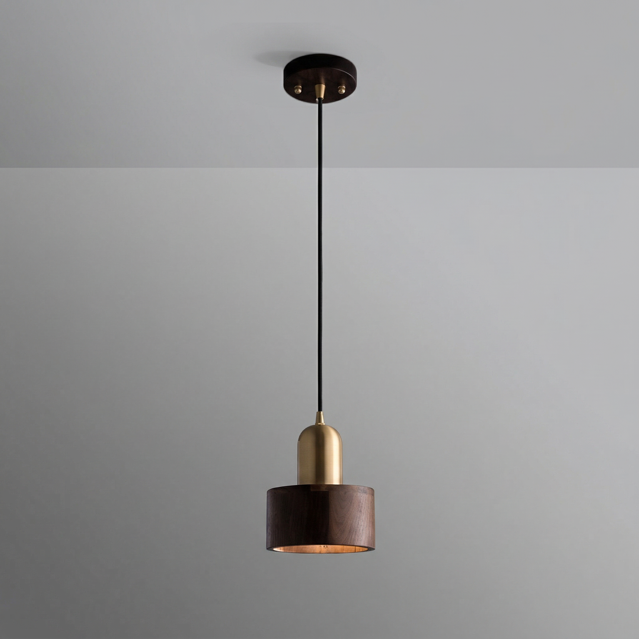 Japanese Walnut Wood Cylinder Pendant Light