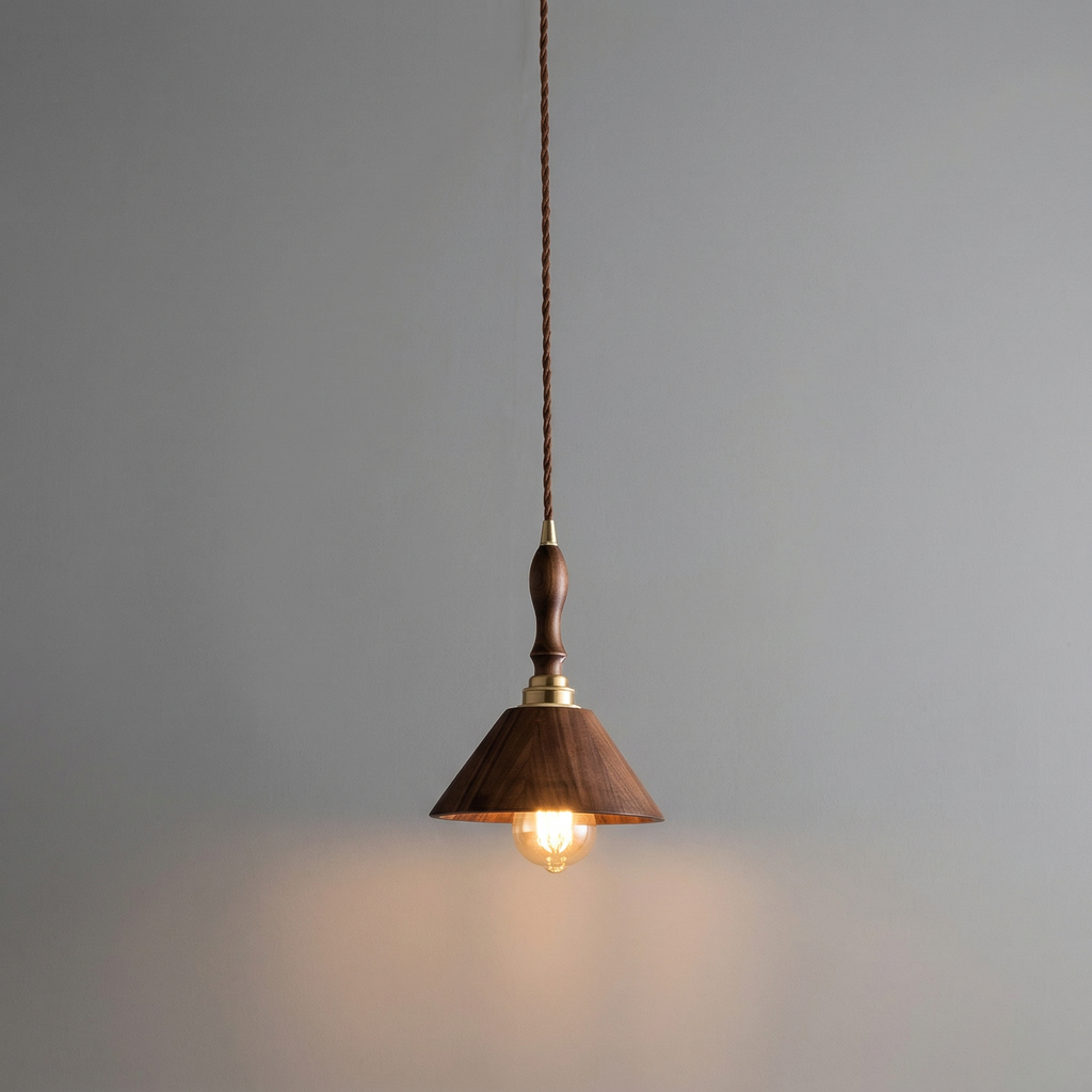 Japanese Walnut Wood Cone Pendant Light