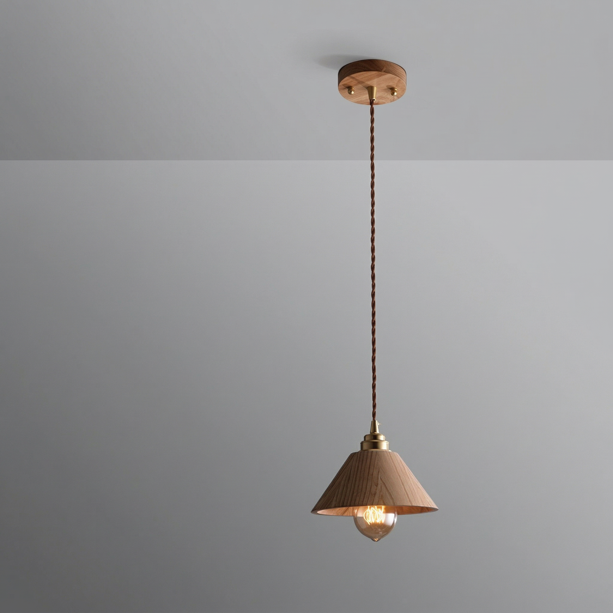 Japanese Walnut Wood Cone Pendant Light
