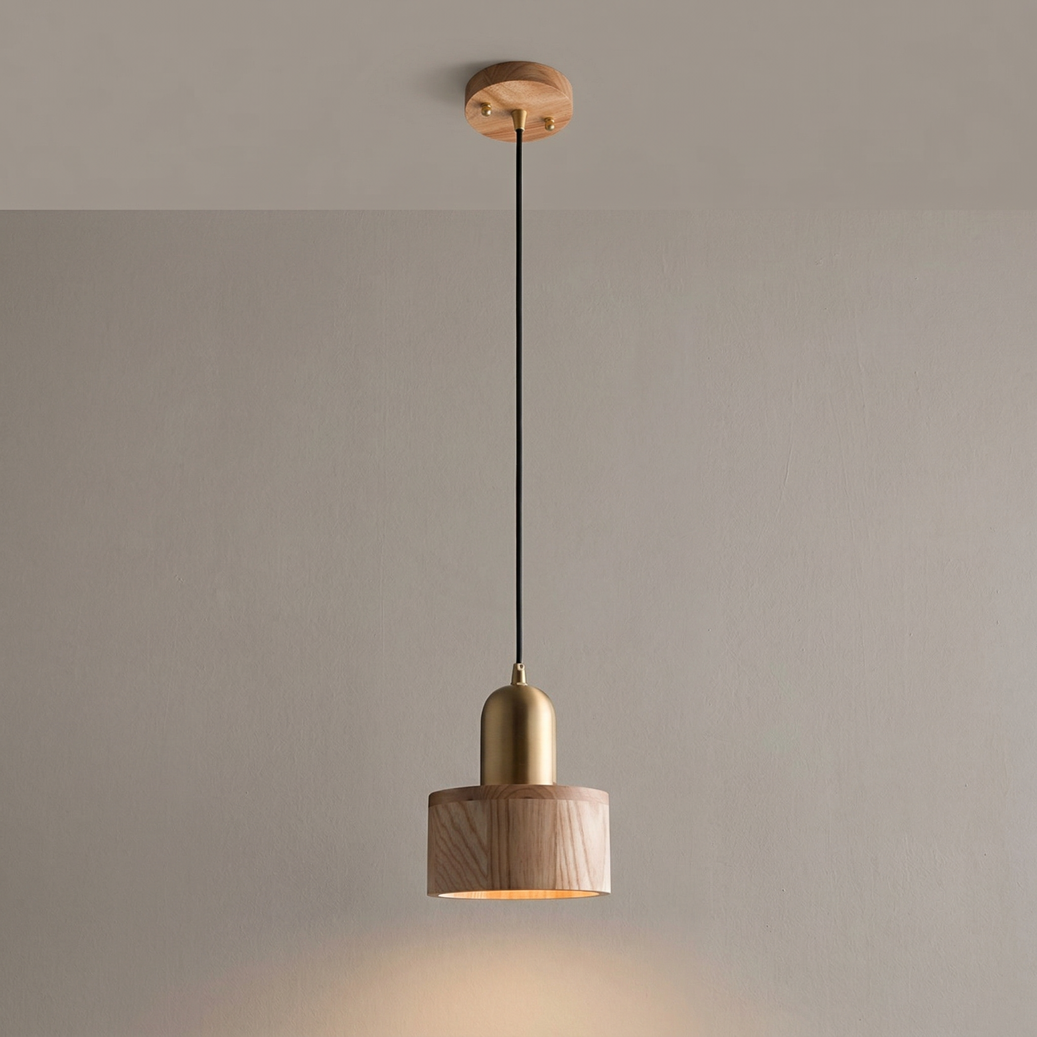 Japanese Walnut Wood Cylinder Pendant Light