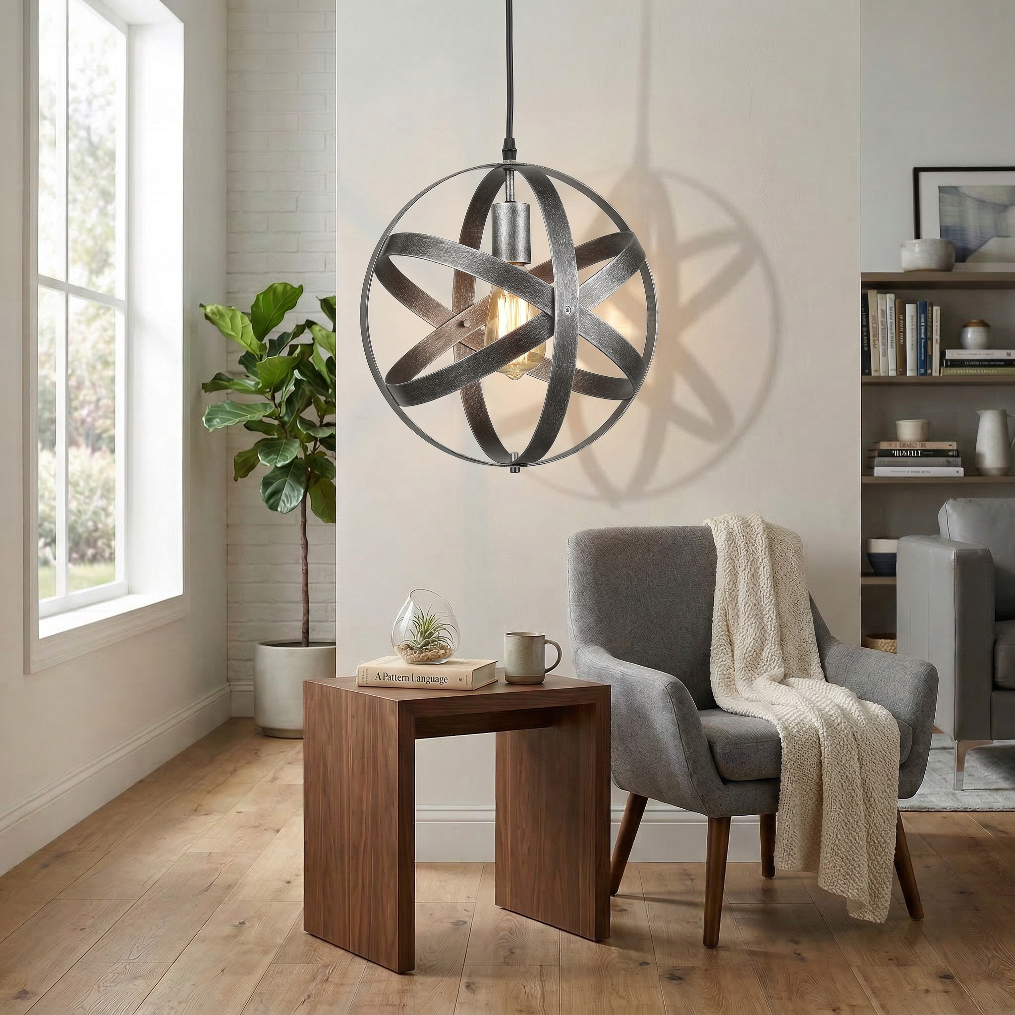 Industrial Orb Cage Pendant Light