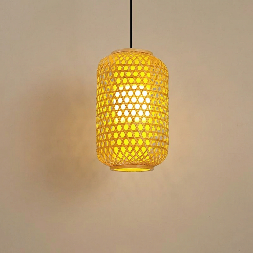 Handwoven Bamboo Cylinder Pendant Light