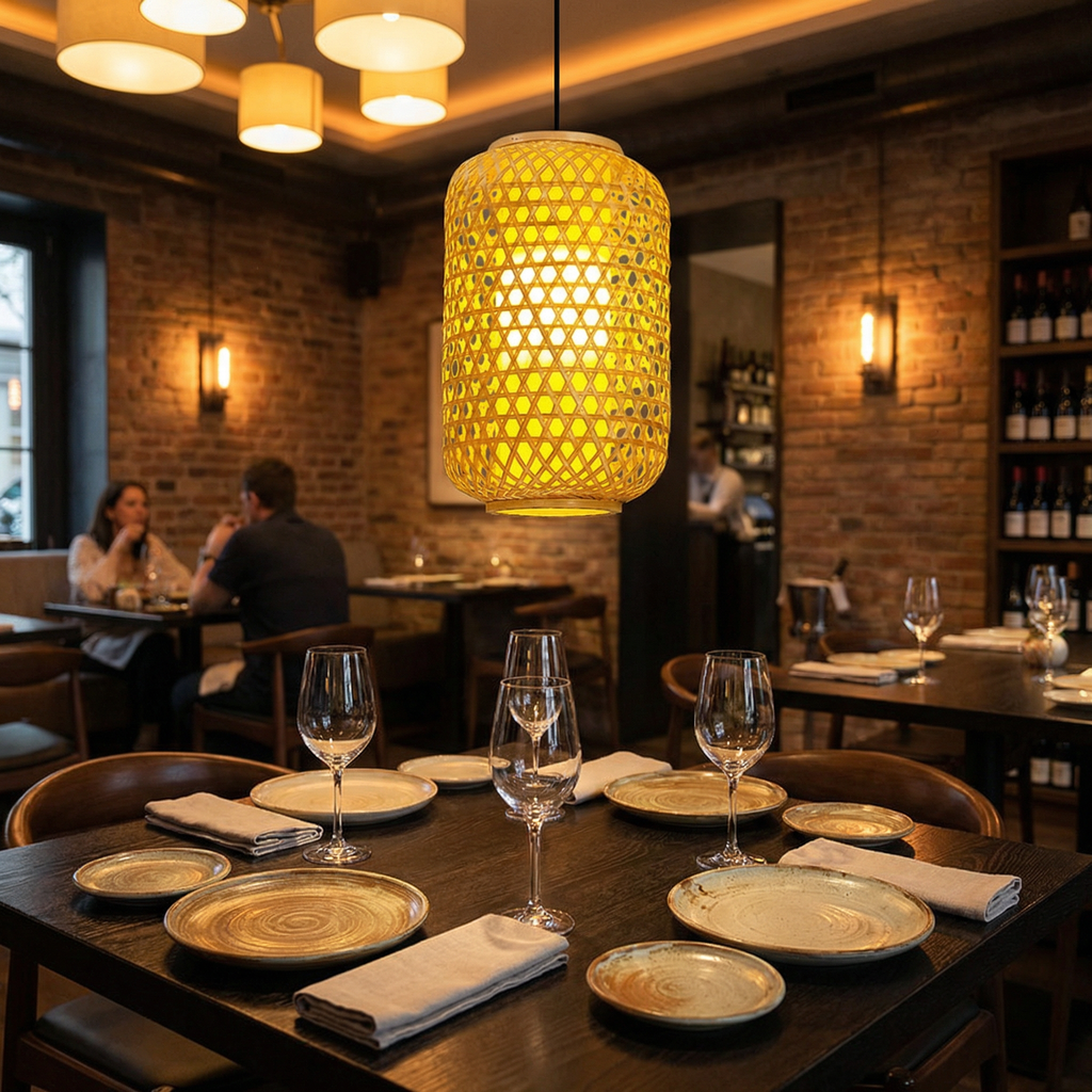 Handwoven Bamboo Cylinder Pendant Light