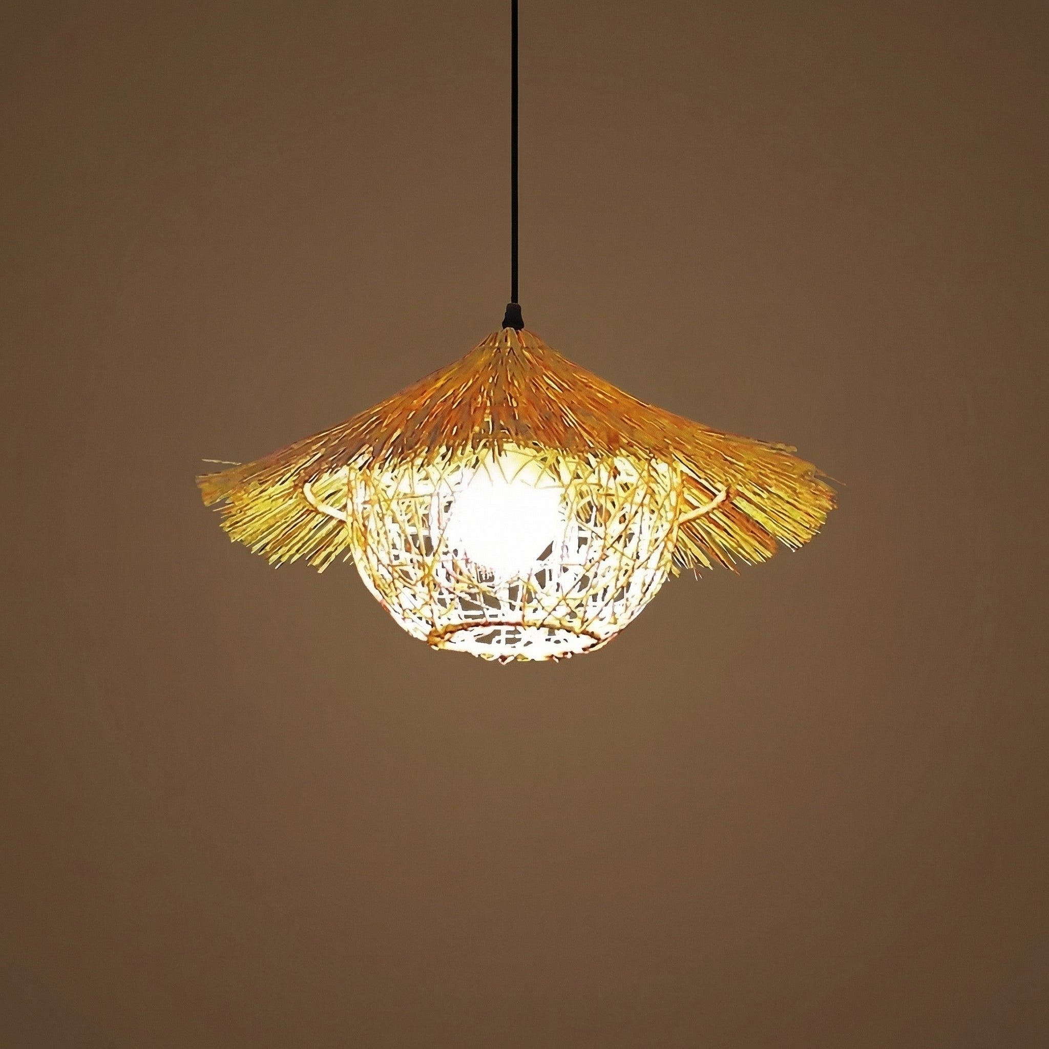 Handwoven Bamboo Fringe Pendant Light