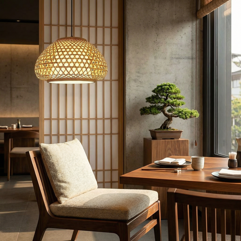 Handwoven Bamboo Basket Pendant Light