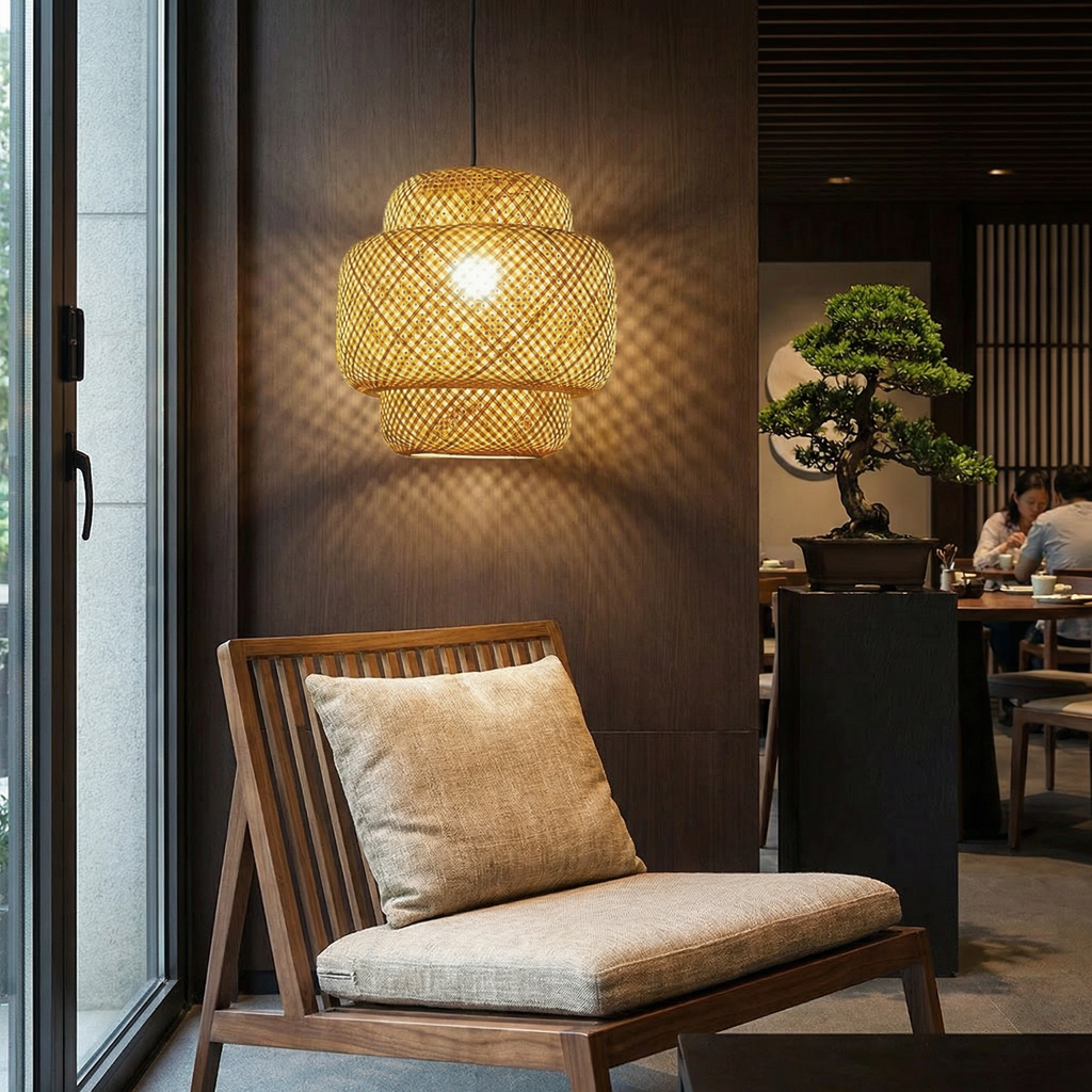 Handwoven Bamboo Layered Pendant Light
