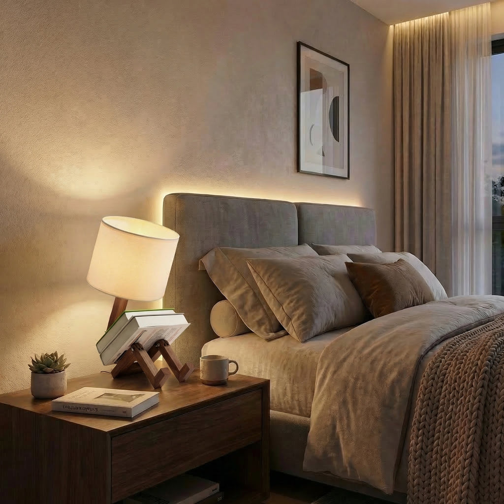 Creative Nordic Wooden LED Table Lamp with Book Holder