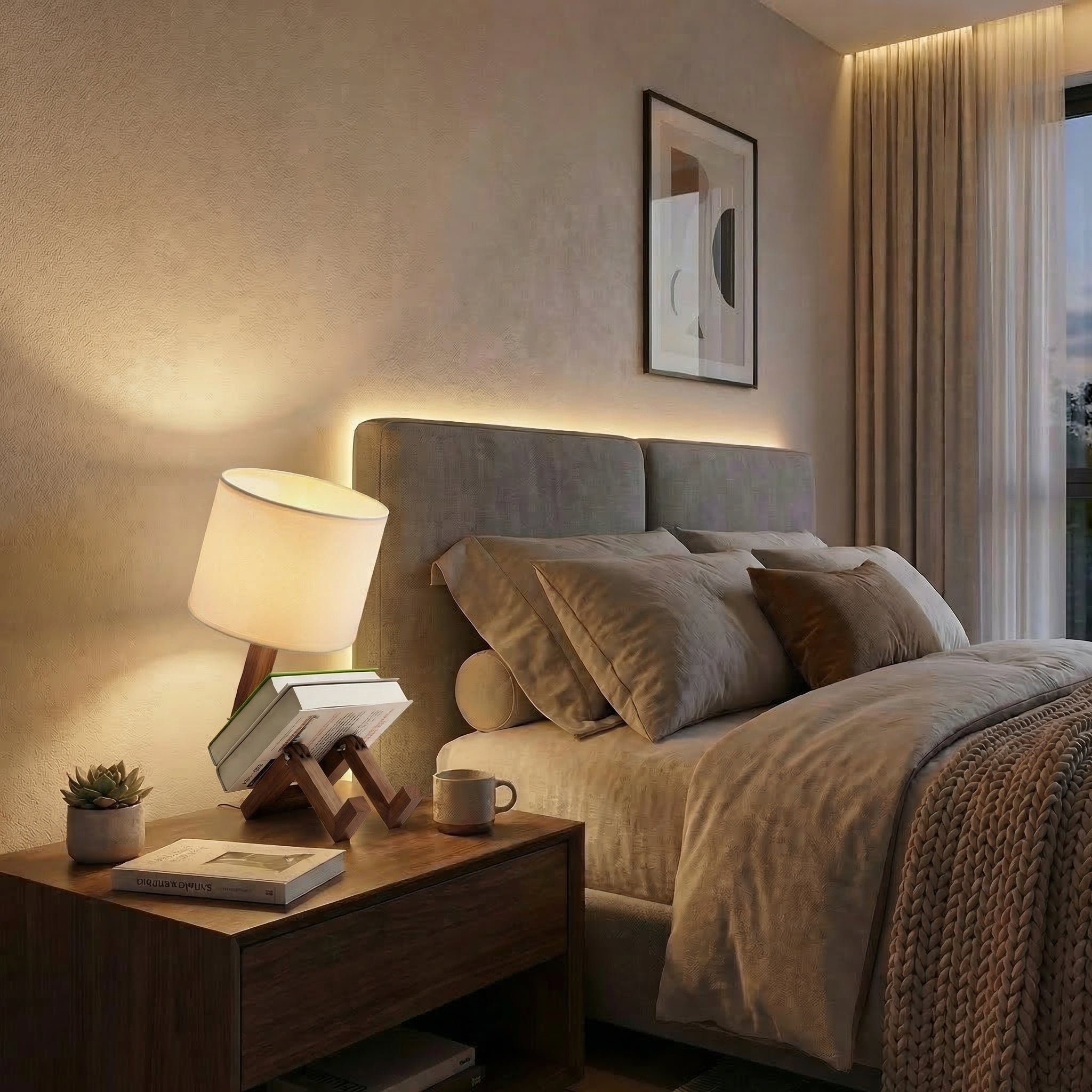 Creative Nordic Wooden LED Table Lamp with Book Holder