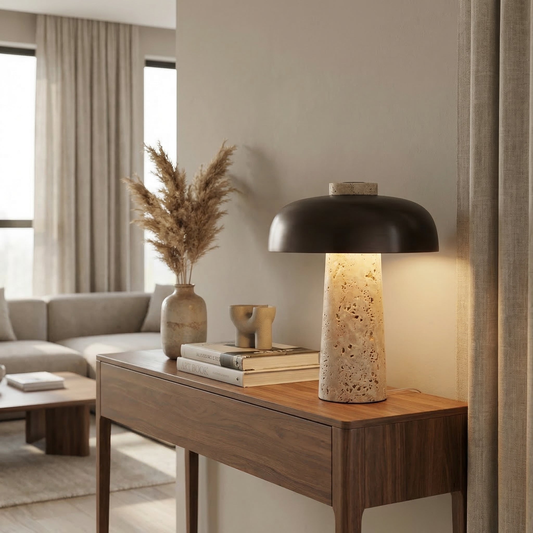 Nordic Travertine Mushroom Table Lamp
