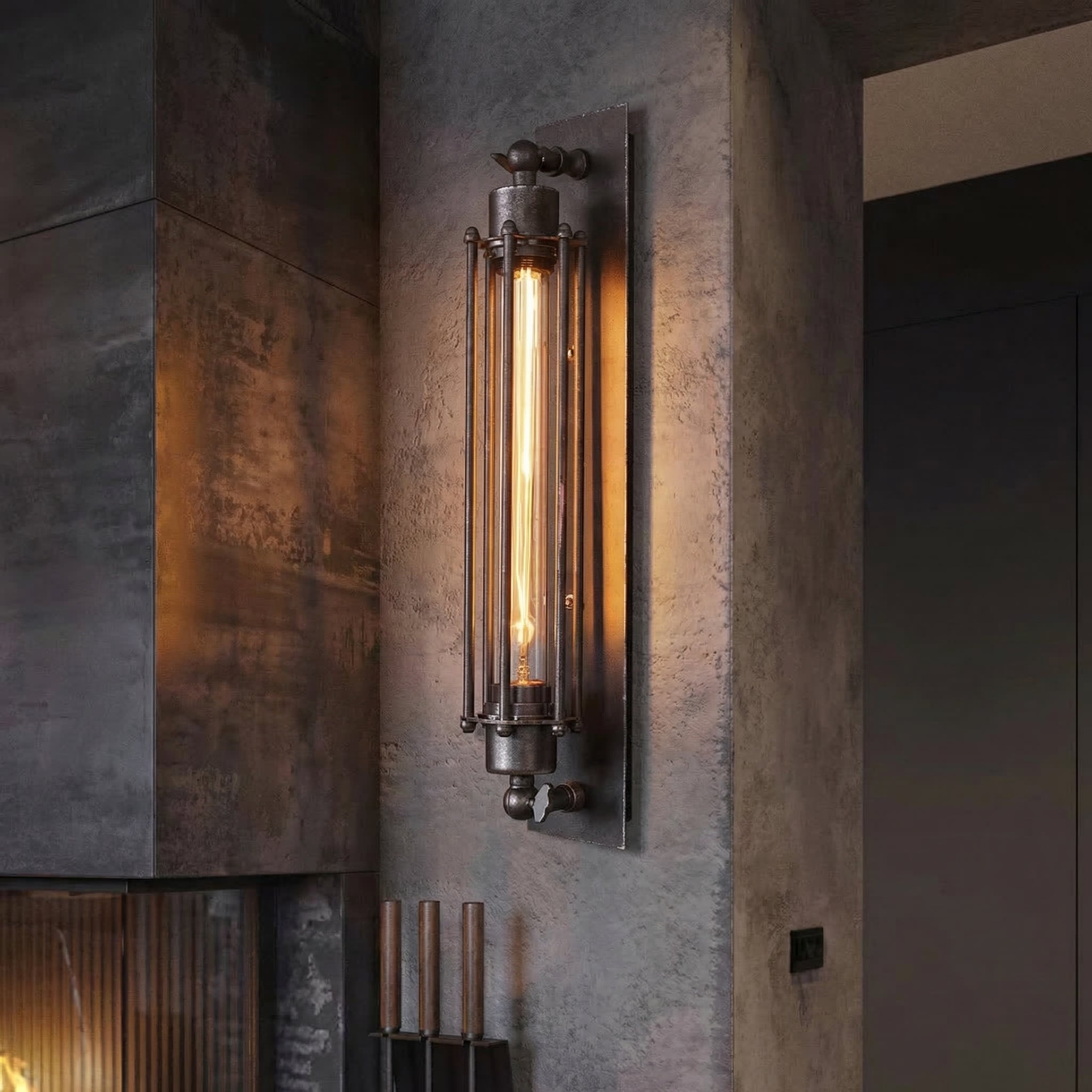 Black Iron Cage LED Wall Lamp