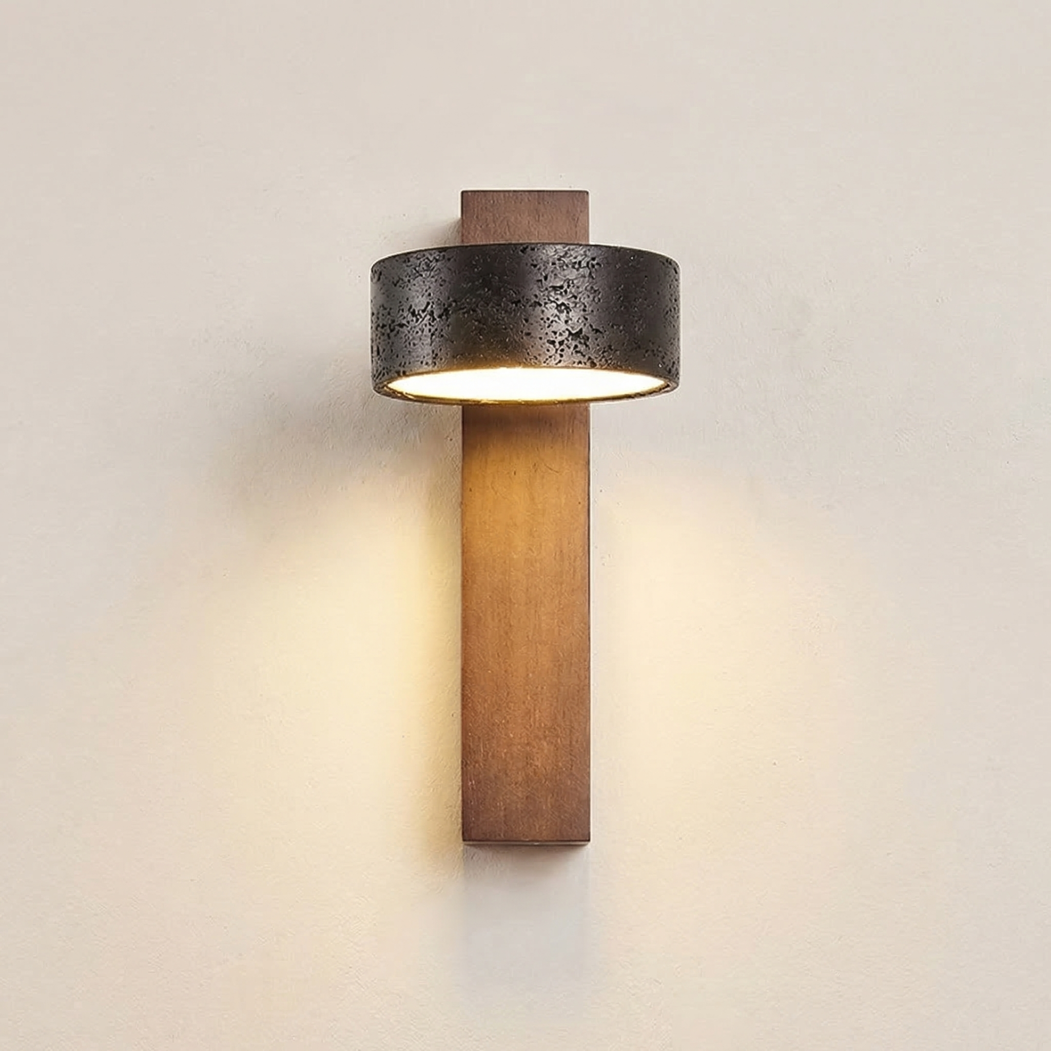 Yellow Travertine Rotatable Wall Lamp with Solid Wood Base