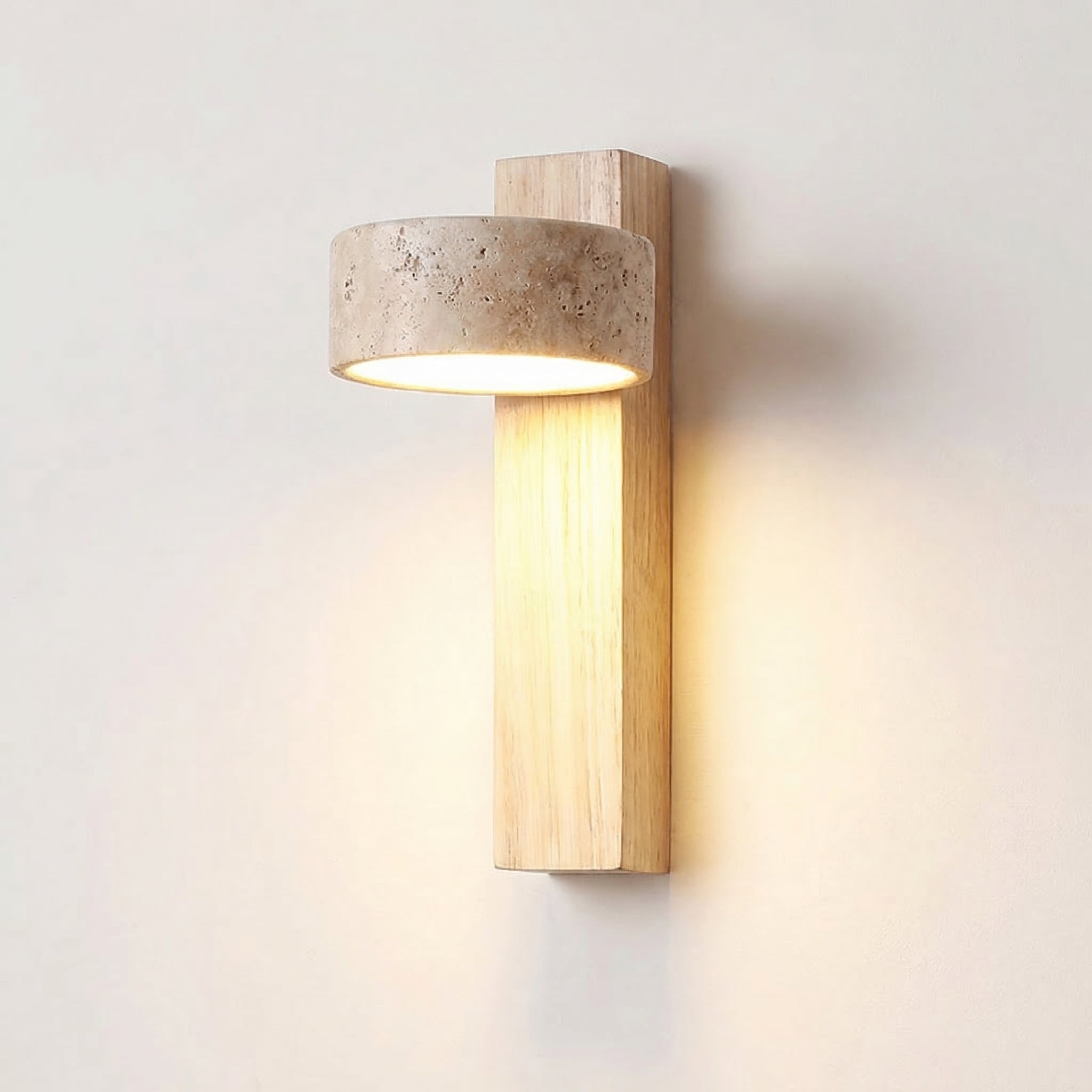 Yellow Travertine Rotatable Wall Lamp with Solid Wood Base