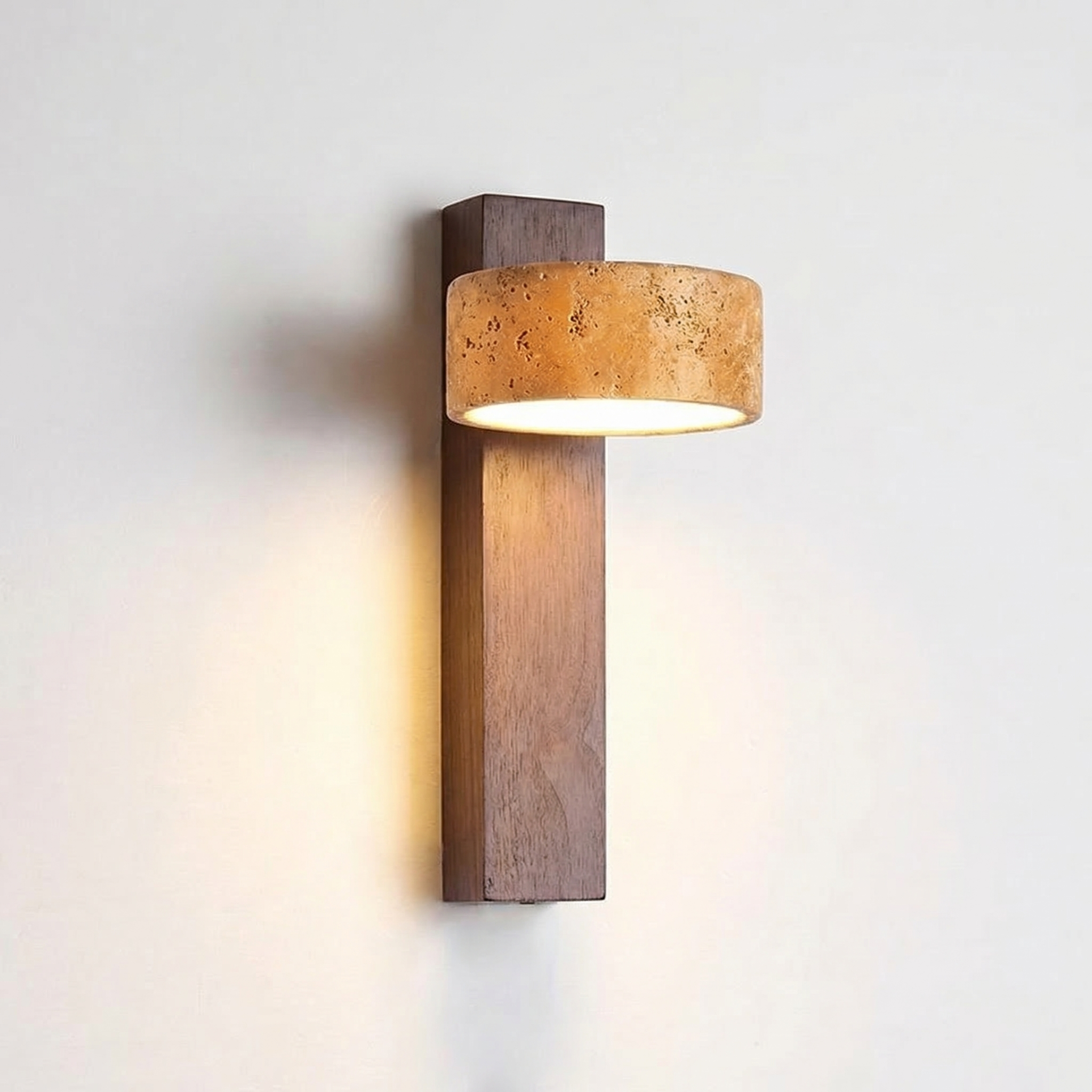 Yellow Travertine Rotatable Wall Lamp with Solid Wood Base
