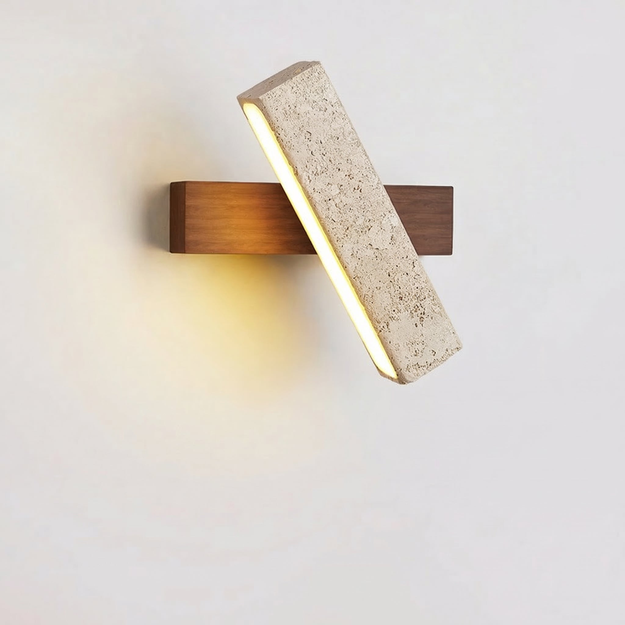 Yellow Travertine Rotatable Wall Light with Walnut Wood Finish