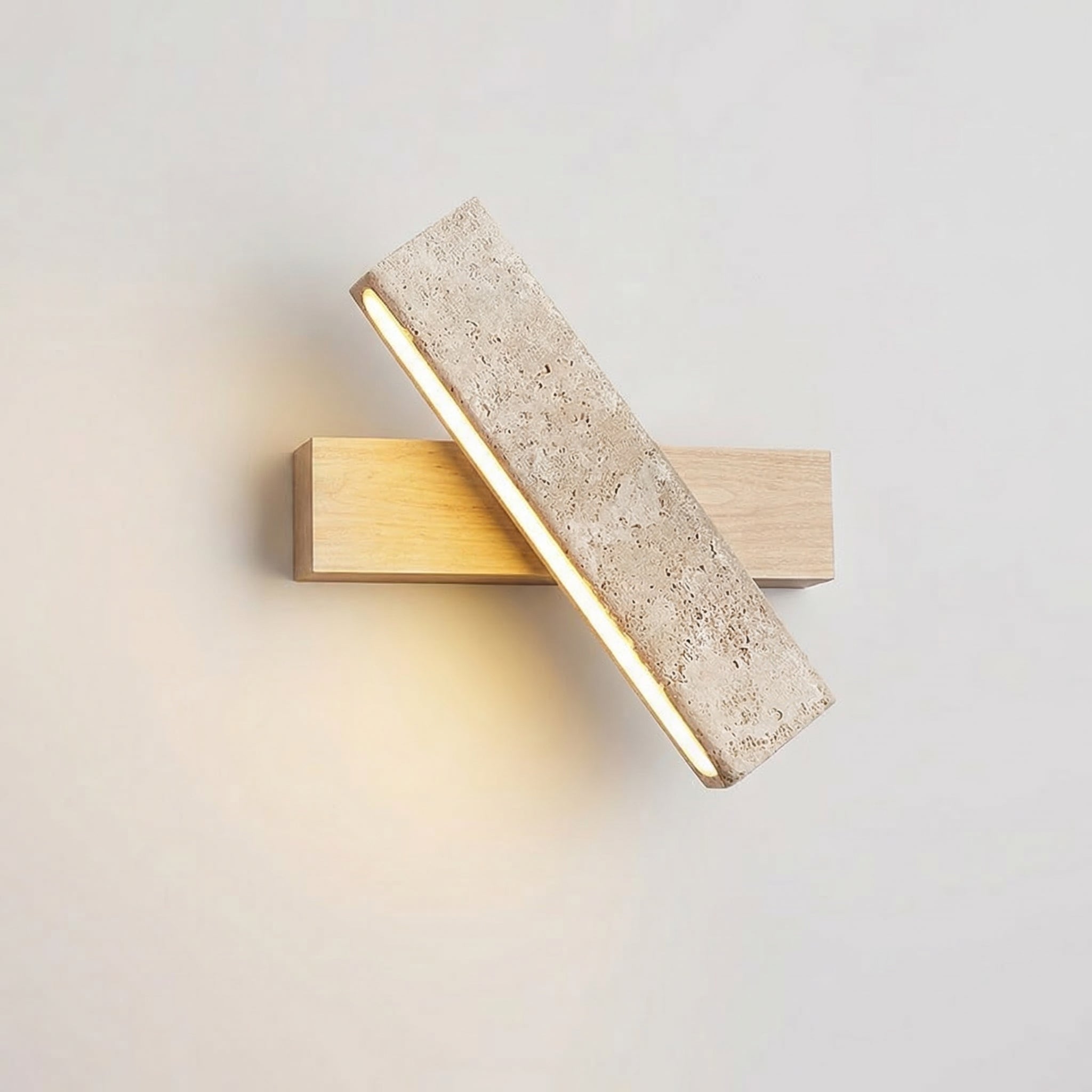 Yellow Travertine Rotatable Wall Light with Walnut Wood Finish