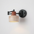 Swing Arm Travertine Wall Lamp with Wooden Accent