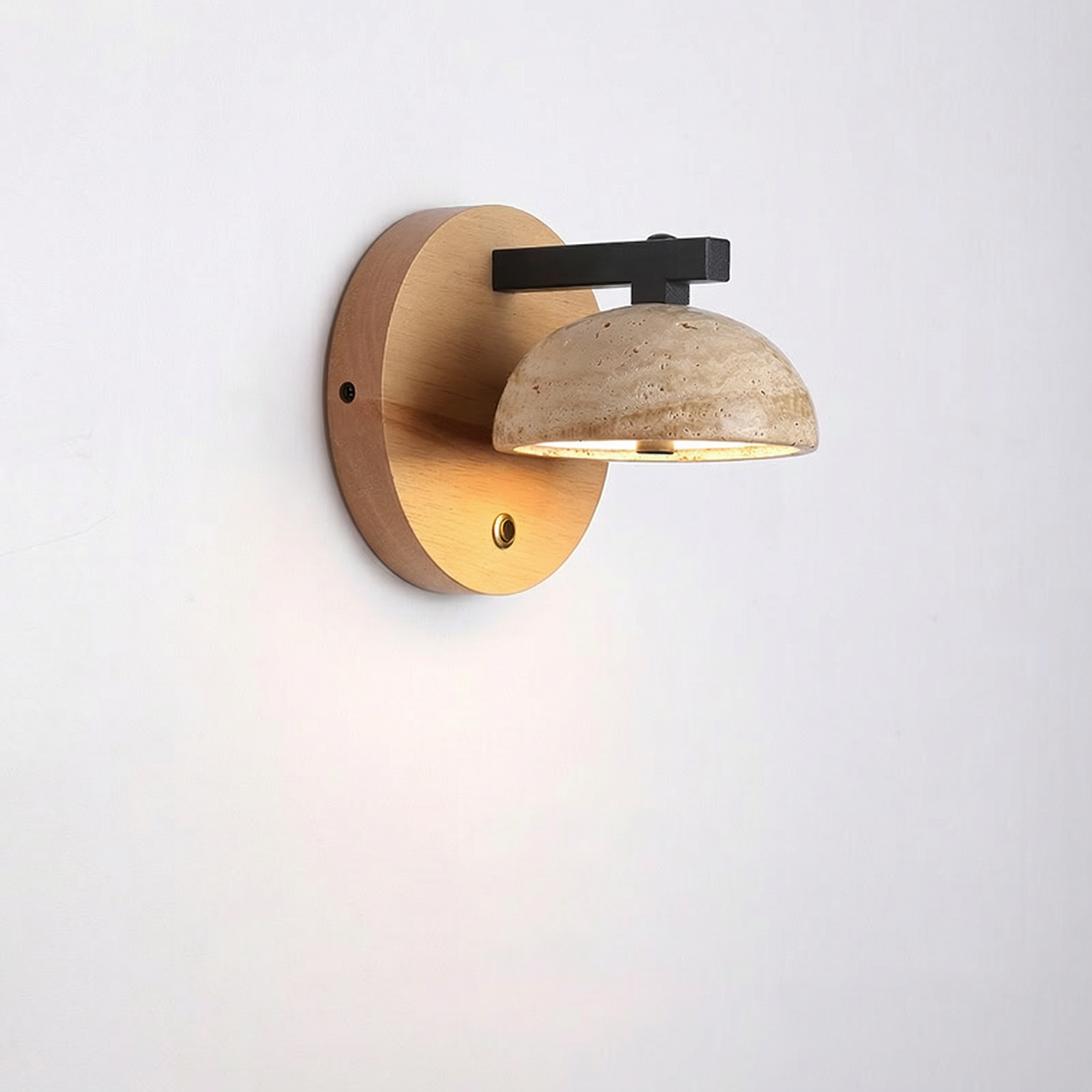 Yellow Travertine Wall Sconce with Built-In Switch