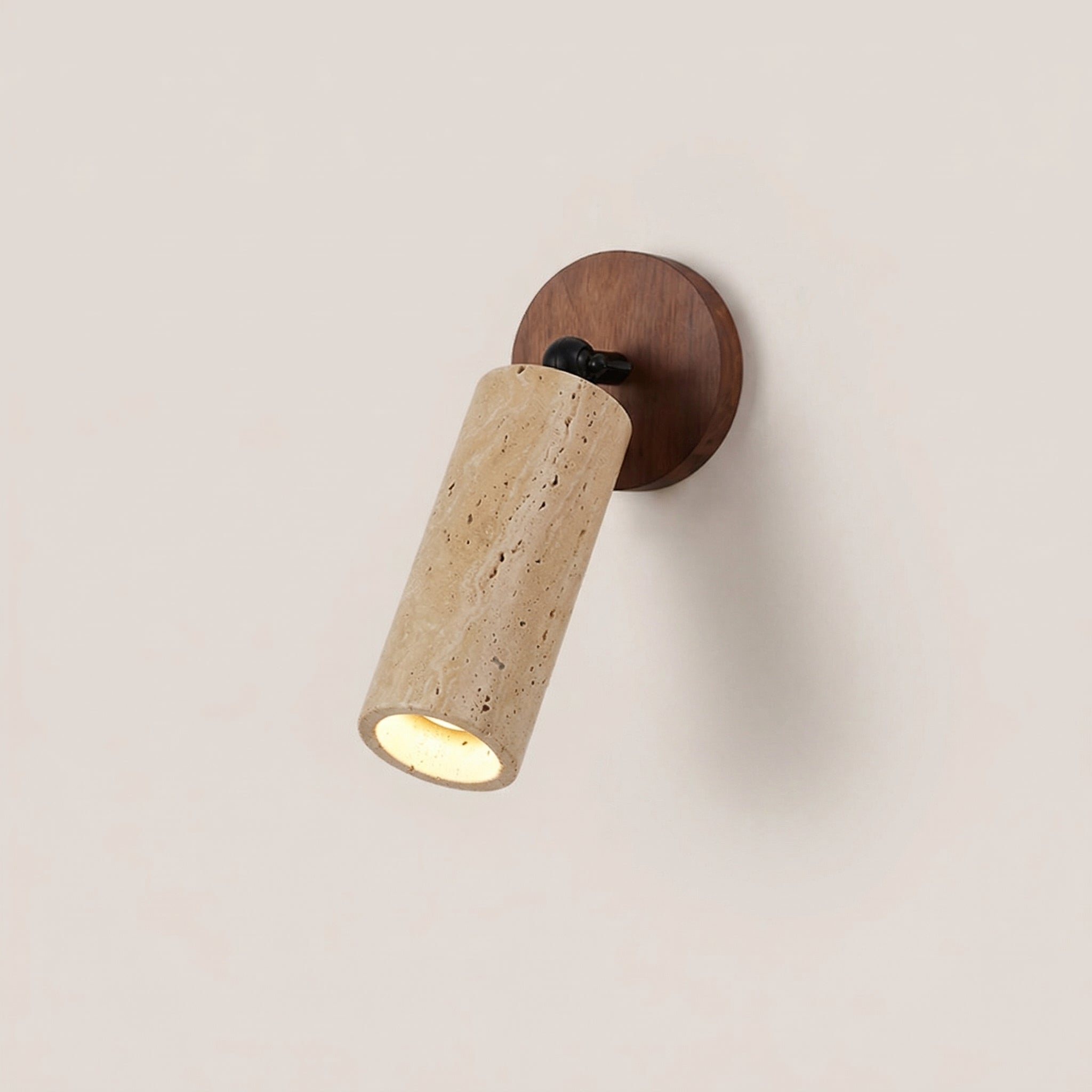 Yellow Travertine Cylinder Wall Spotlight with Wooden Base