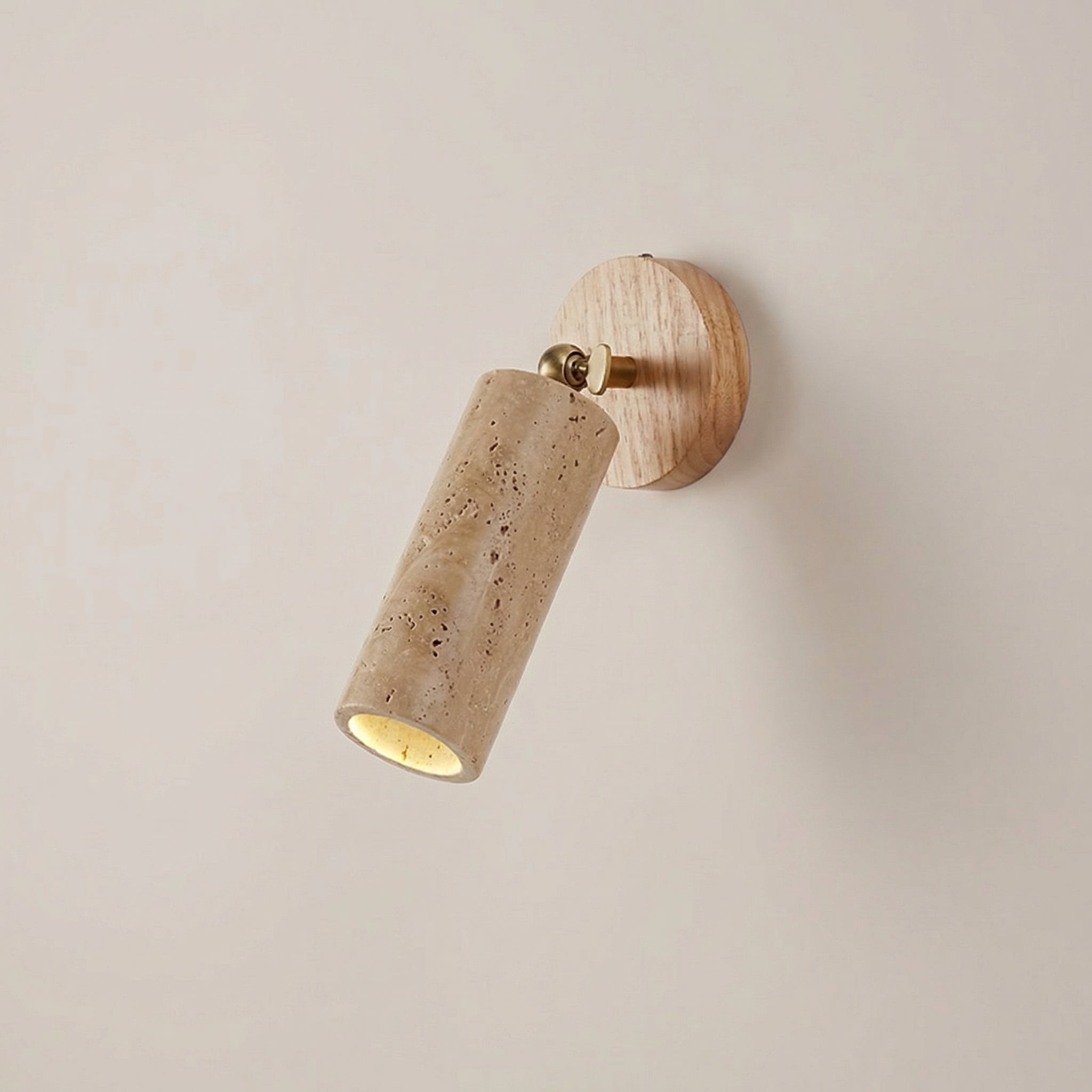 Yellow Travertine Cylinder Wall Spotlight with Wooden Base