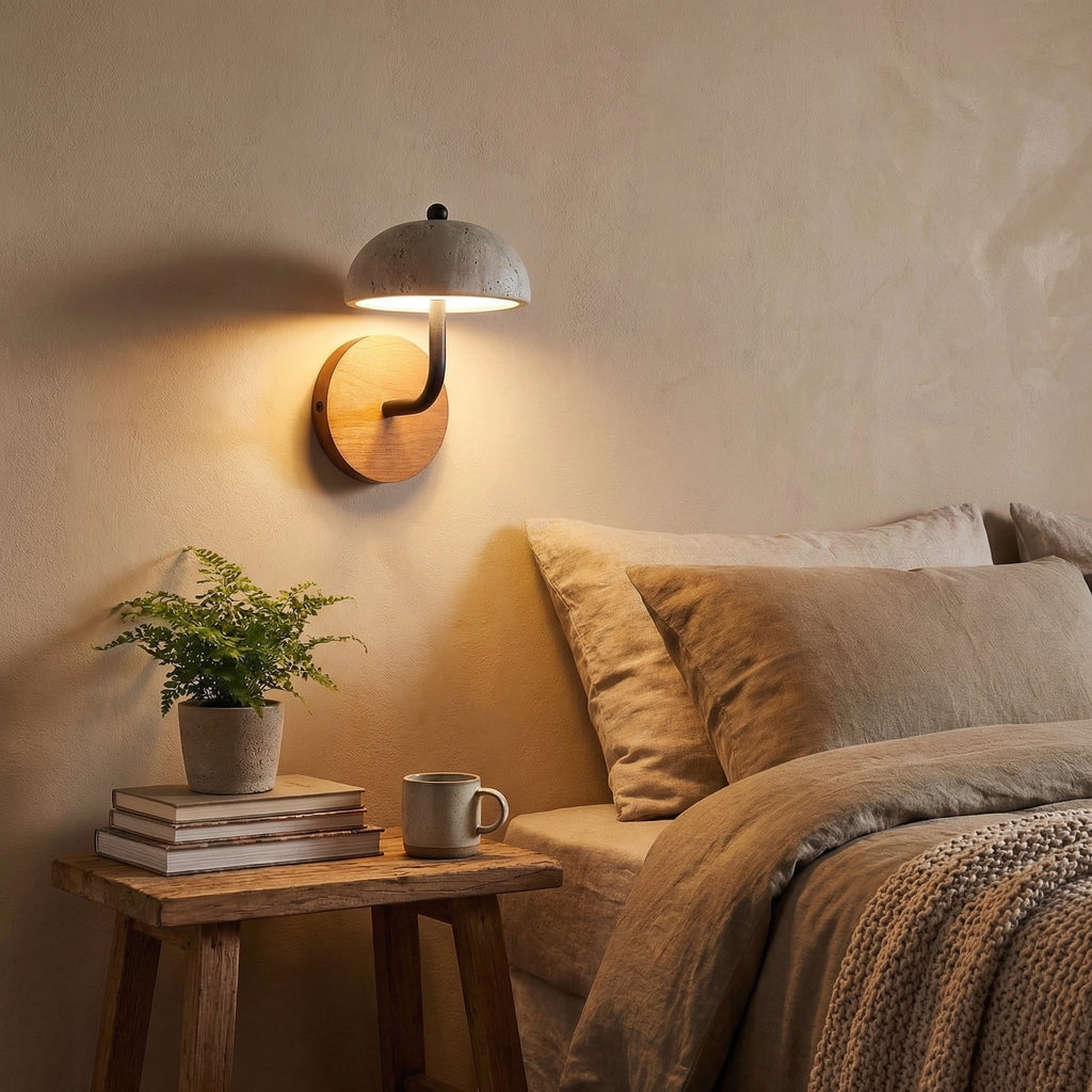 Dome Wall Lamp with Solid Wood Base