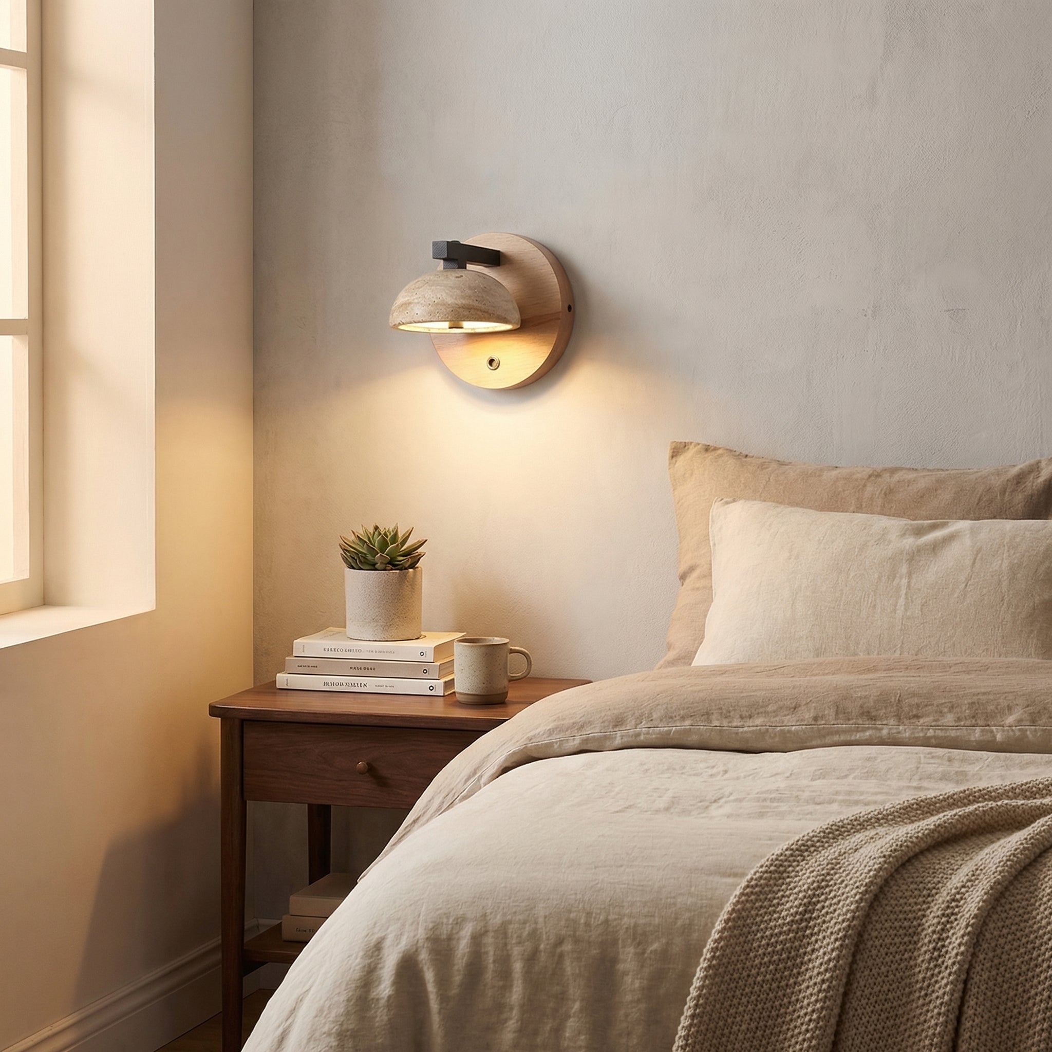 Yellow Travertine Wall Sconce with Built-In Switch