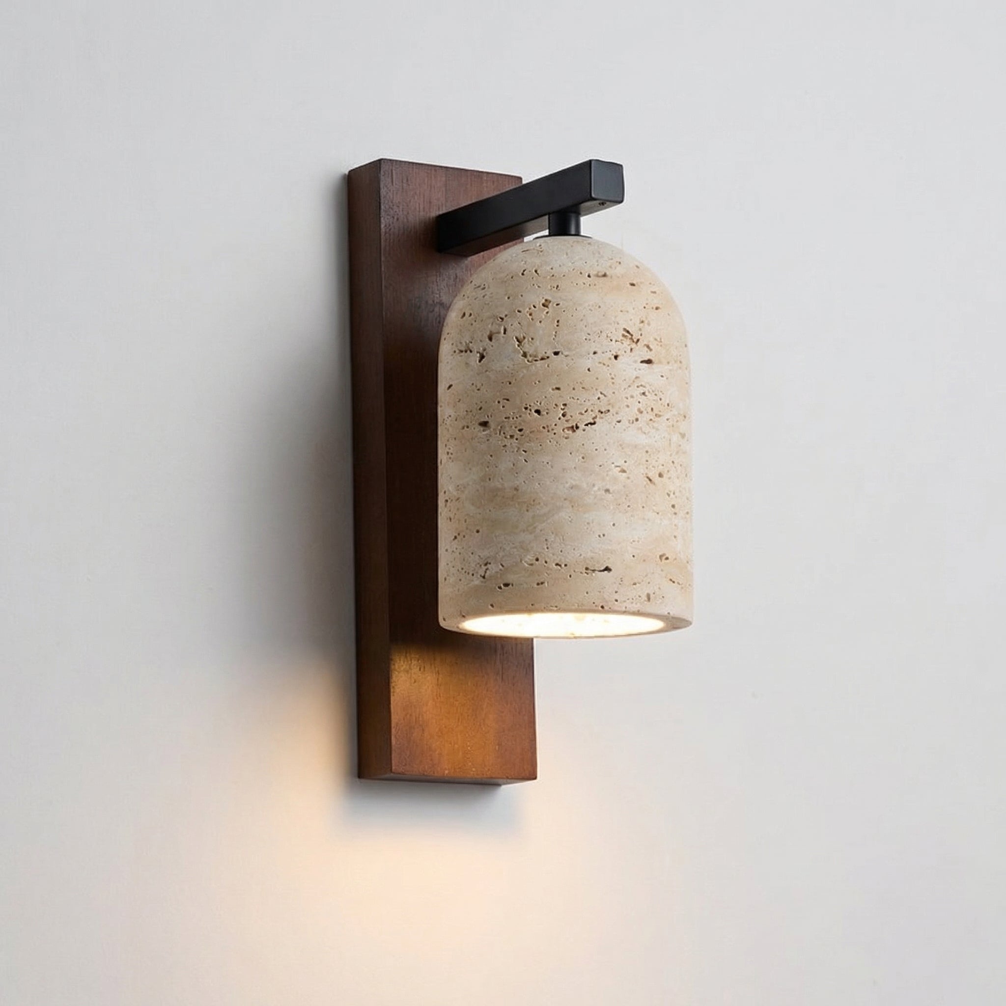 Yellow Travertine Wall Lamp with Wood Finish