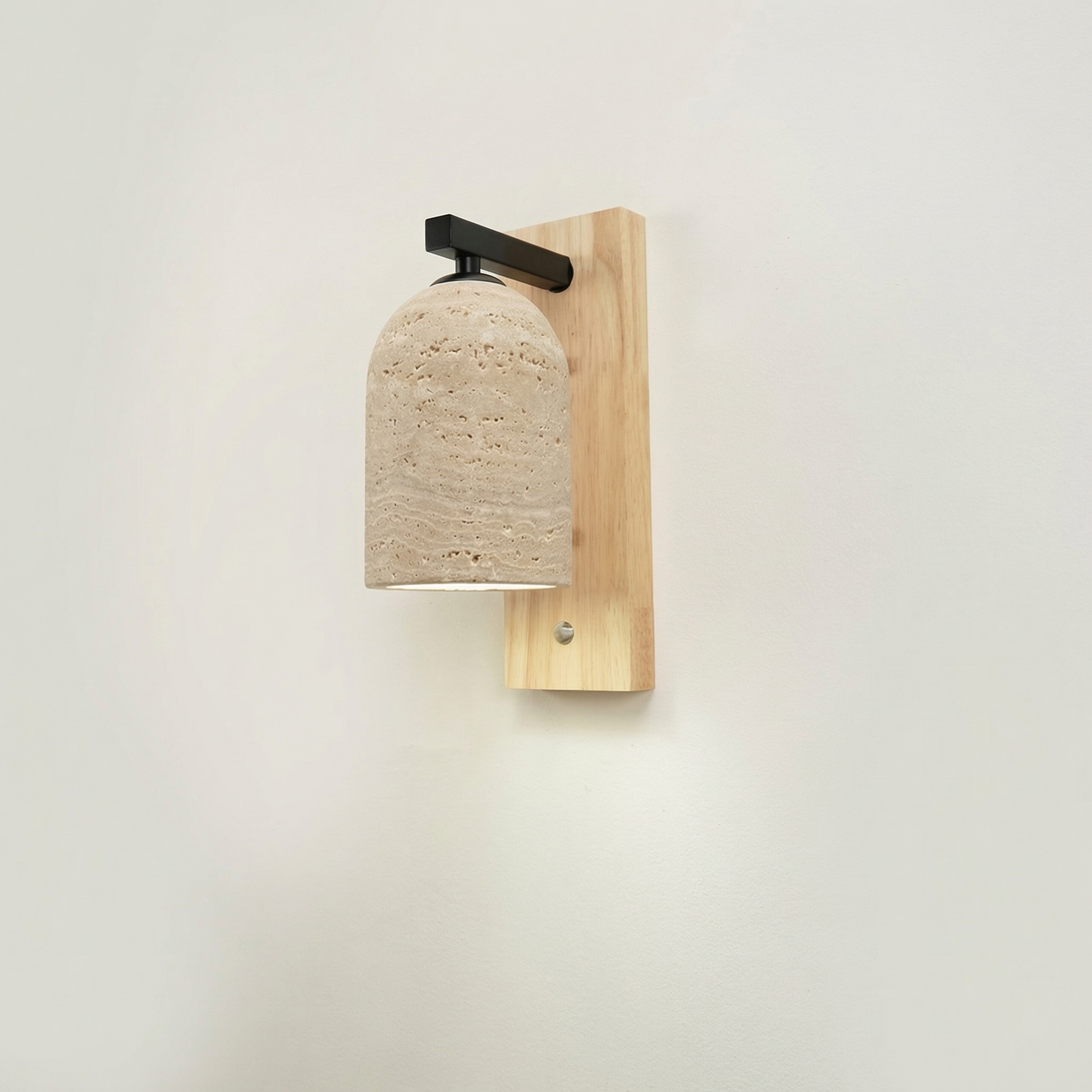 Yellow Travertine Wall Lamp with Wood Finish