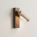 Adjustable Travertine Wall Lamp with Walnut Wood Panel